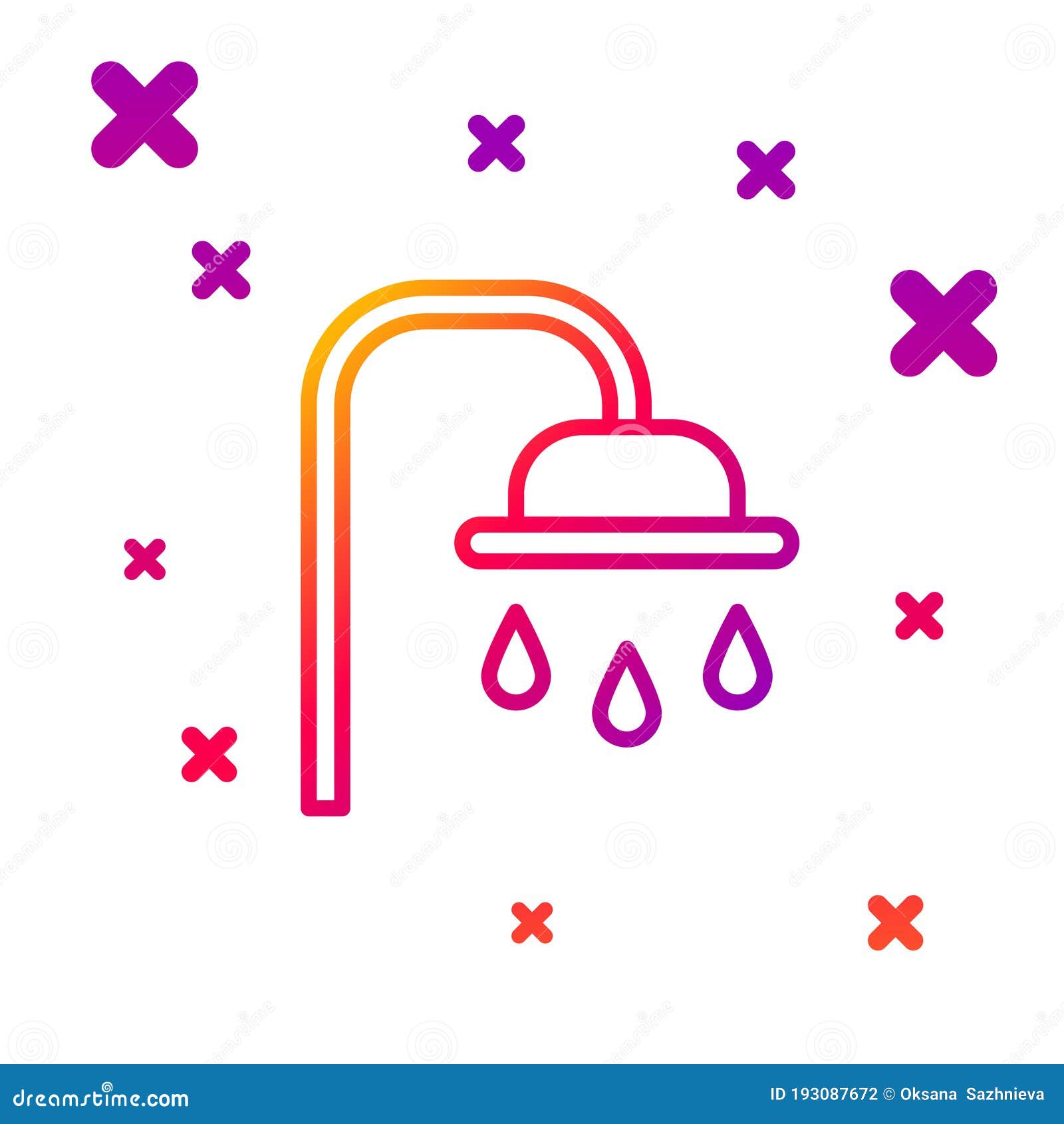 Color Line Shower Head with Water Drops Flowing Icon Isolated on White Background. Gradient