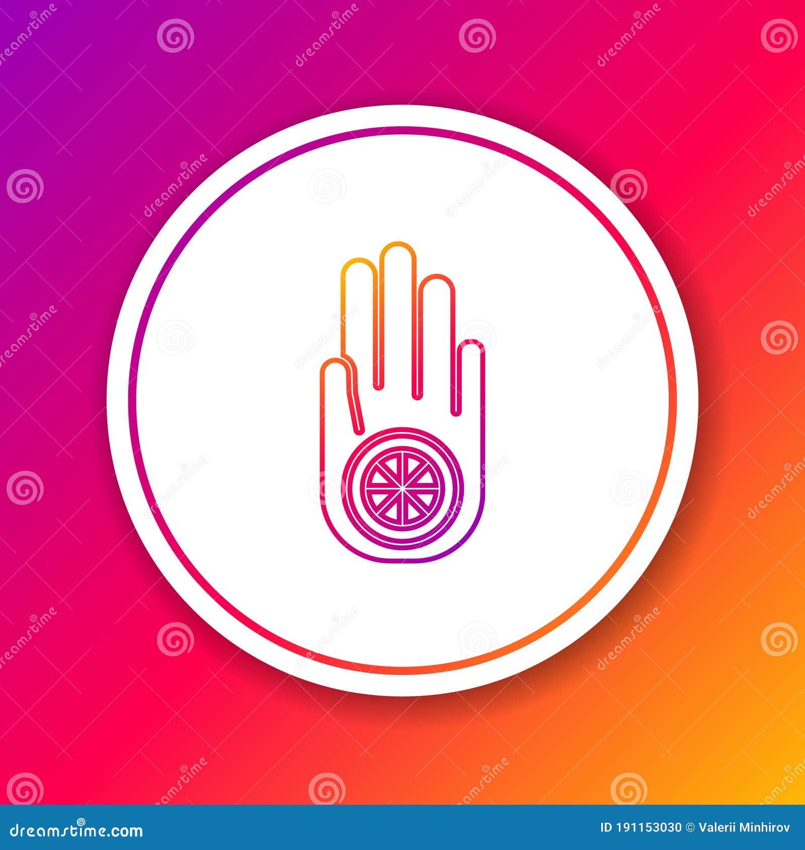 color line  of jainism or jain dharma icon  on color background. religious sign.  of ahimsa. circle