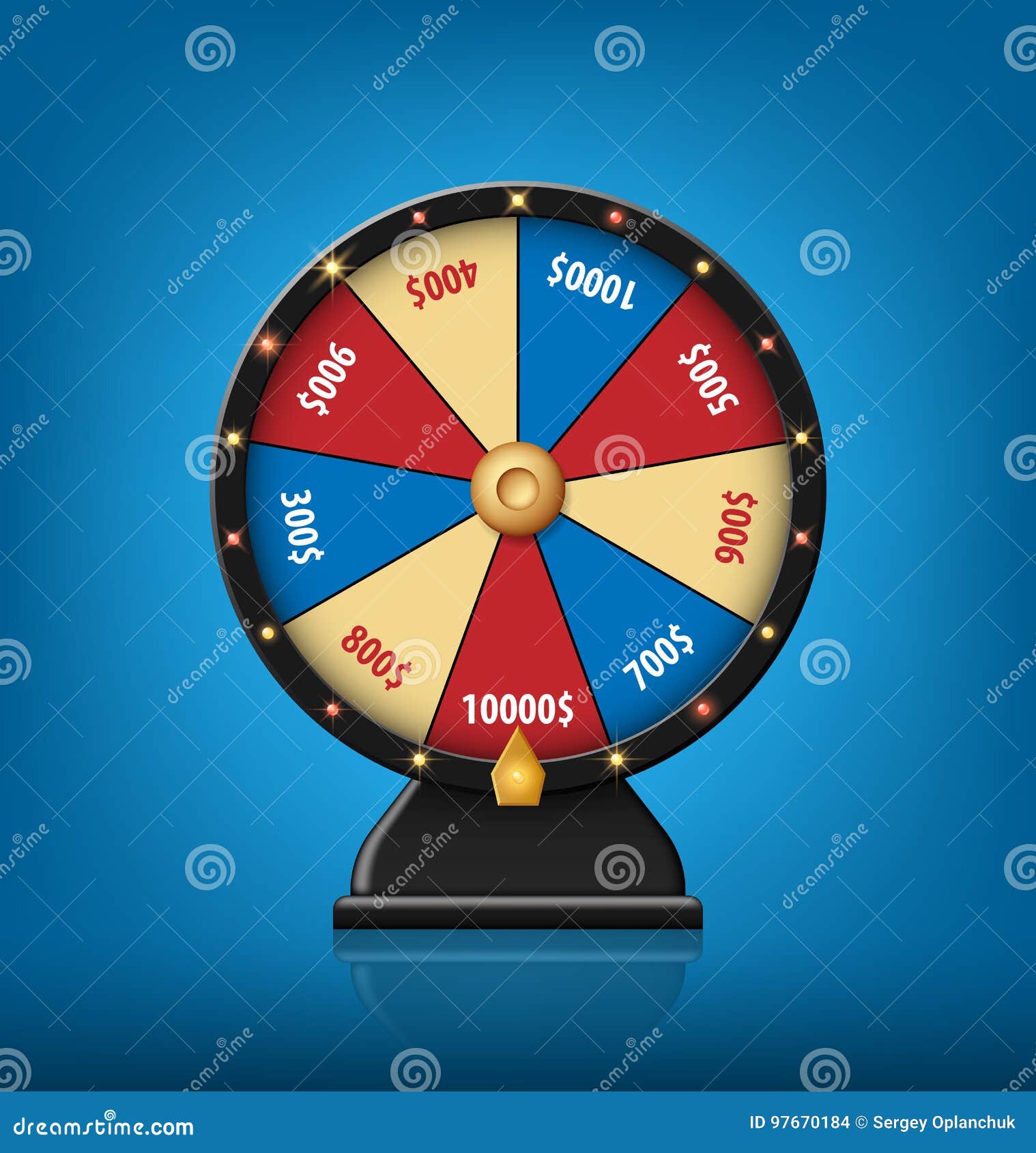 color lucky wheel template. realistic wheel of fortune  on blue background.  
