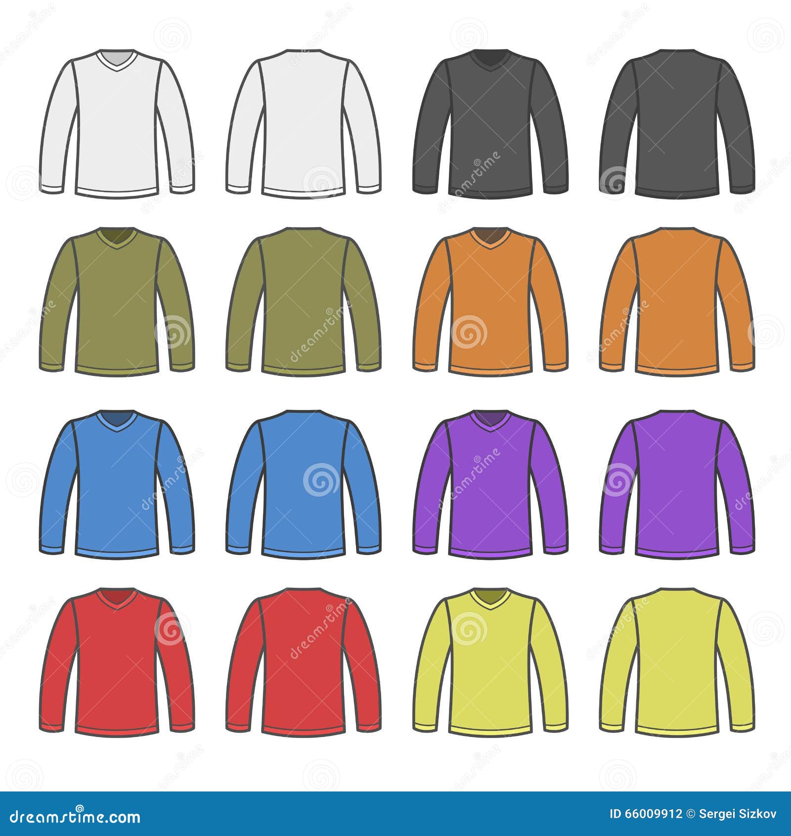 Color Men T-shirt Long Sleeved Shirts Set. Vector Stock Vector ...