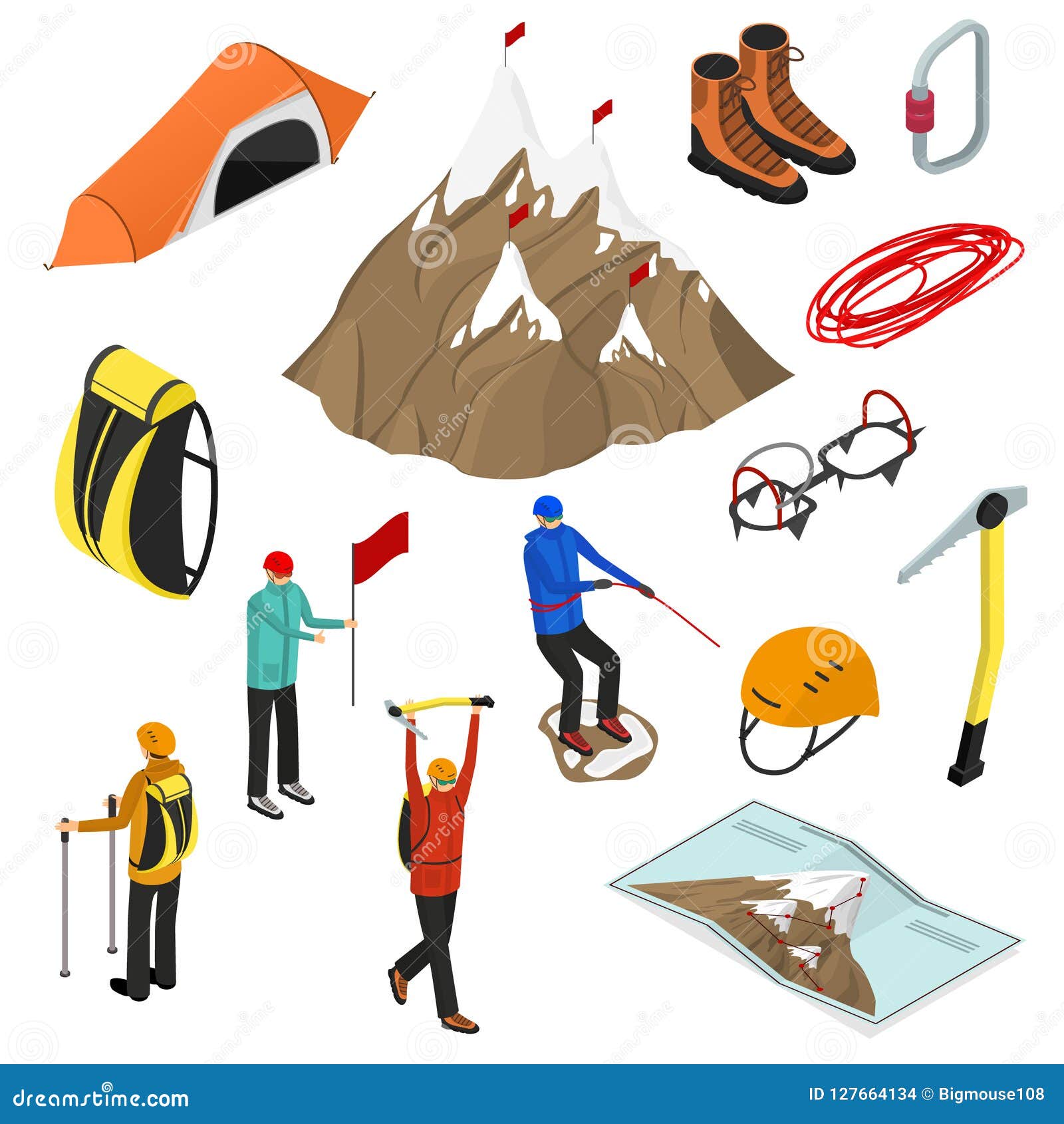 Color Mountaineering Signs 3d Icon Set Isometric View. Vector Stock ...