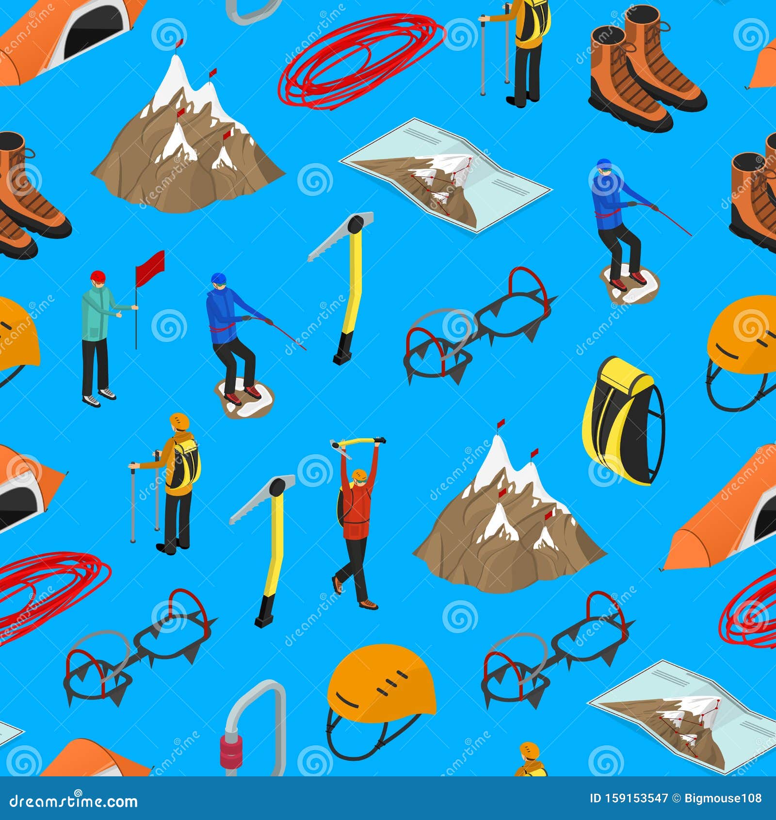 Color Mountaineering Signs 3d Seamless Pattern Background Isometric ...