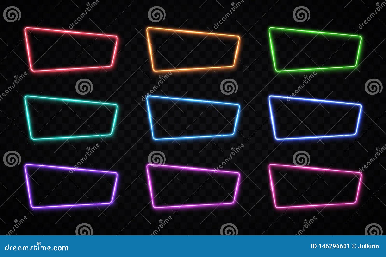 color neon frames set on transparent background.