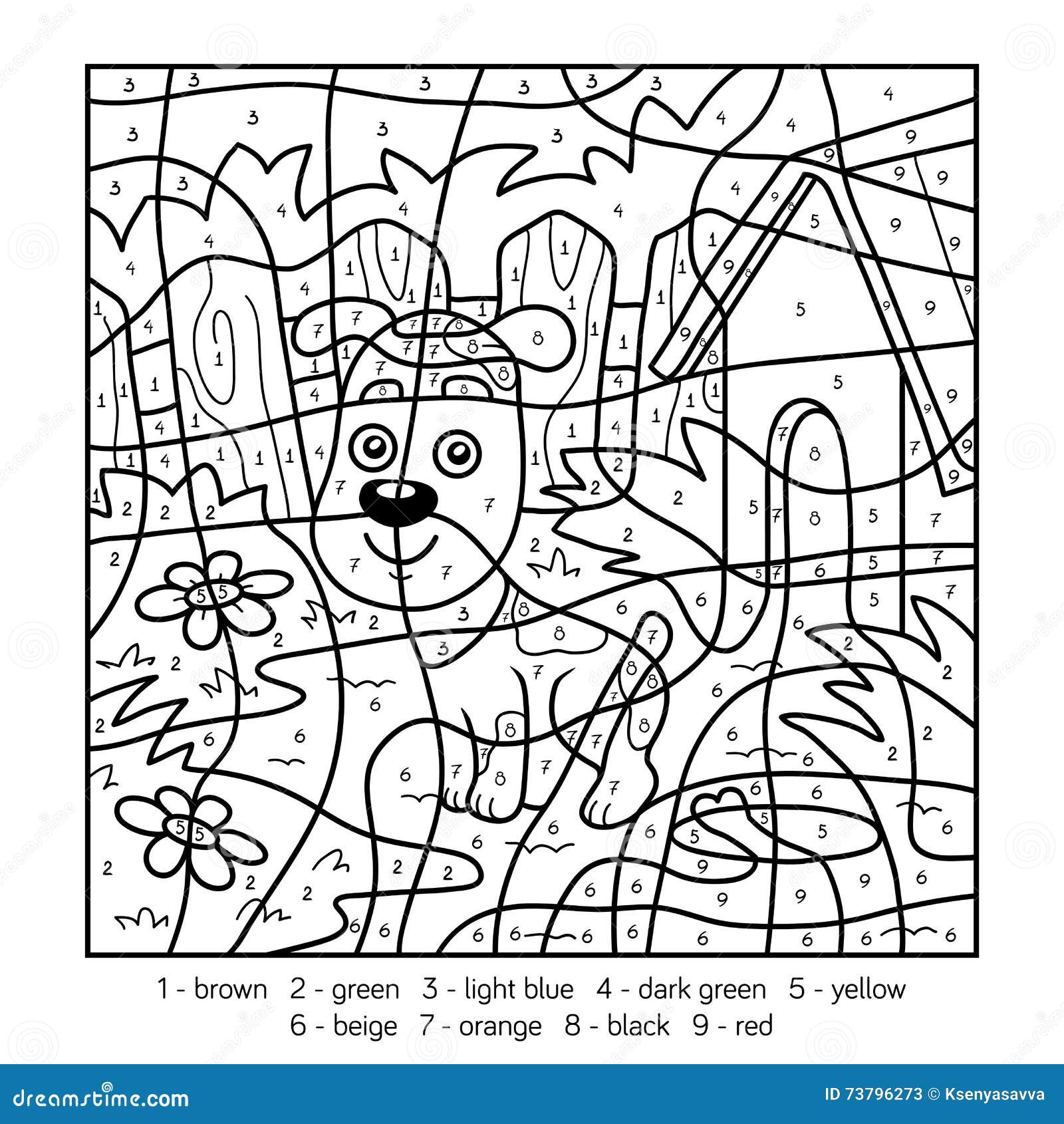 color by number for children with a dog stock vector