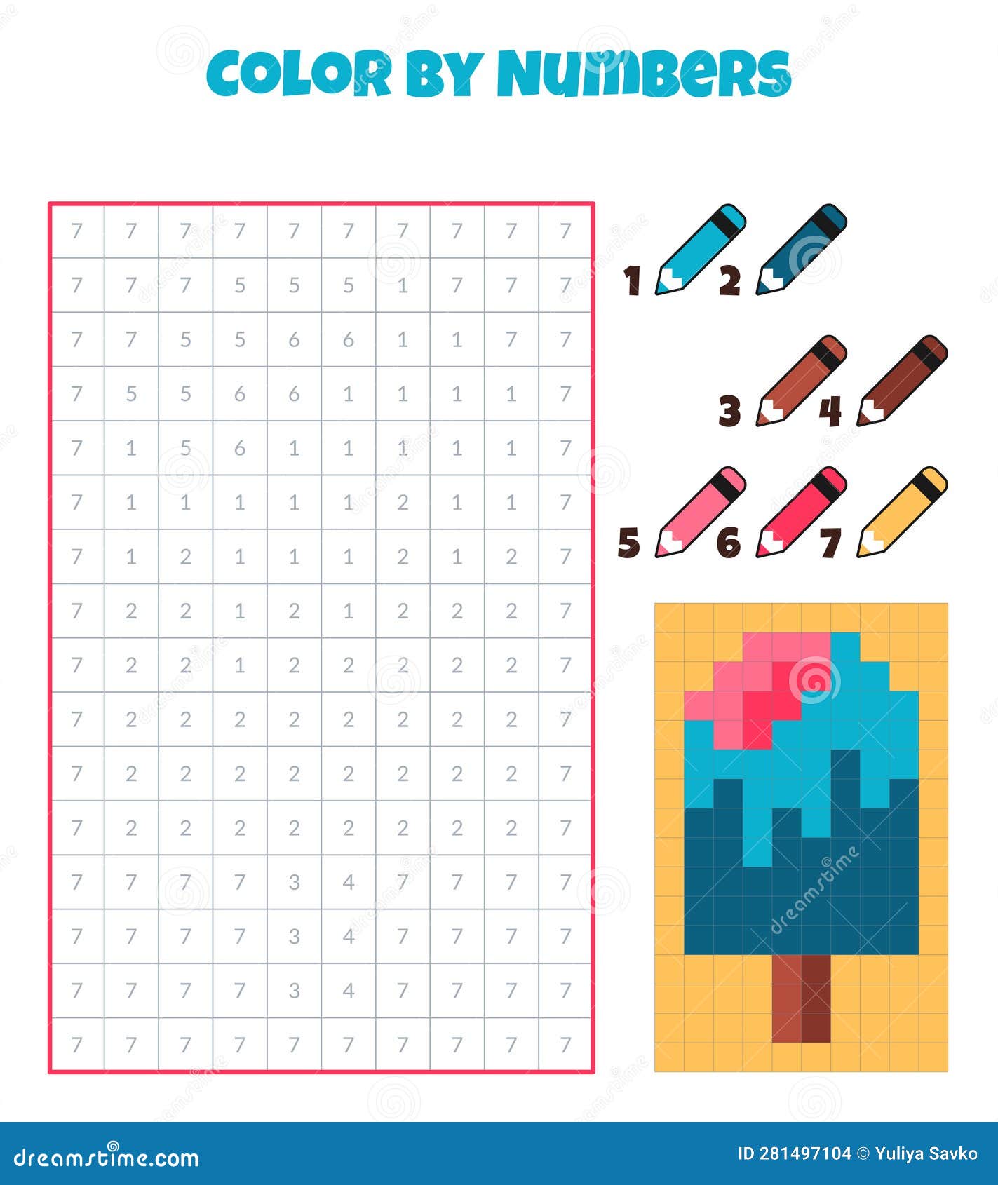 Color By Numbers Coloring Book For Kids Pixel Art Stock Vector color-by-numbers-coloring-book-for-kids-pixel-art-stock-vector
