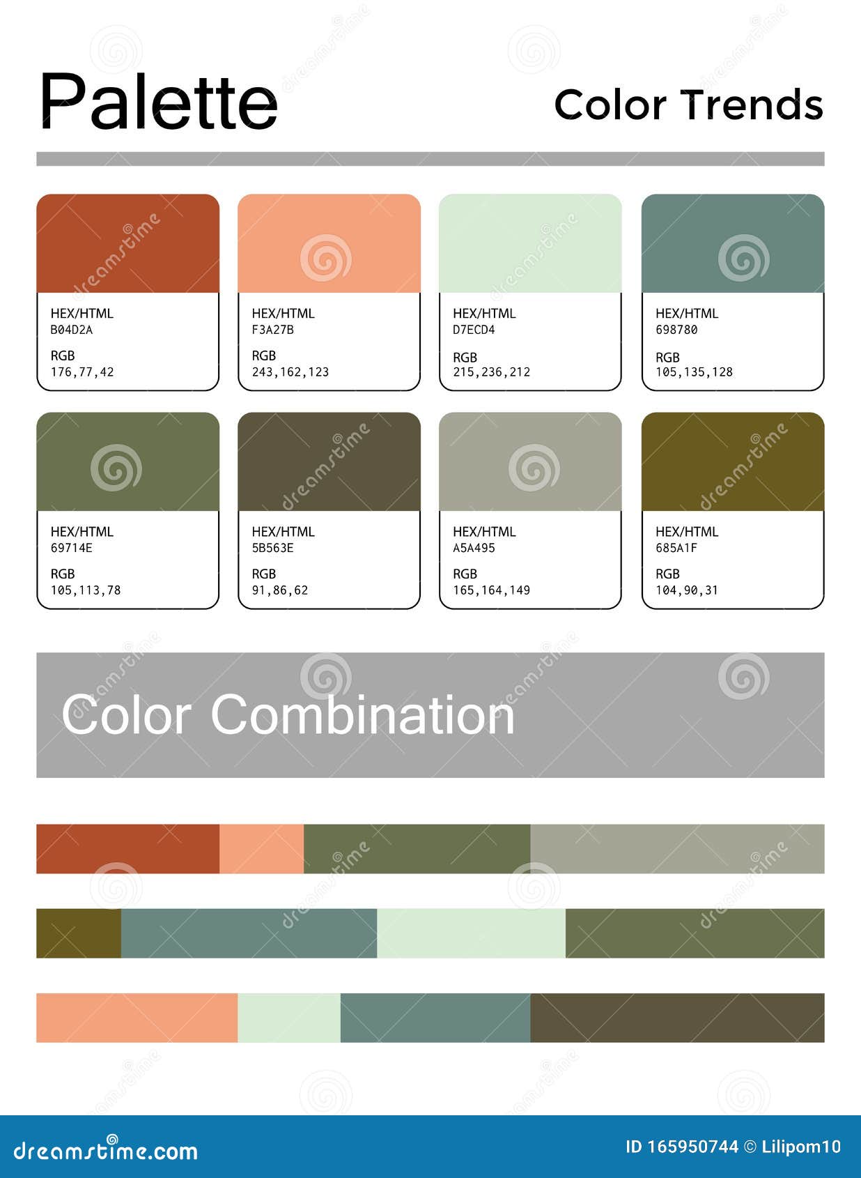 Color Palette, Harmonious Combination, Codes and Names. Fashion Colors ...