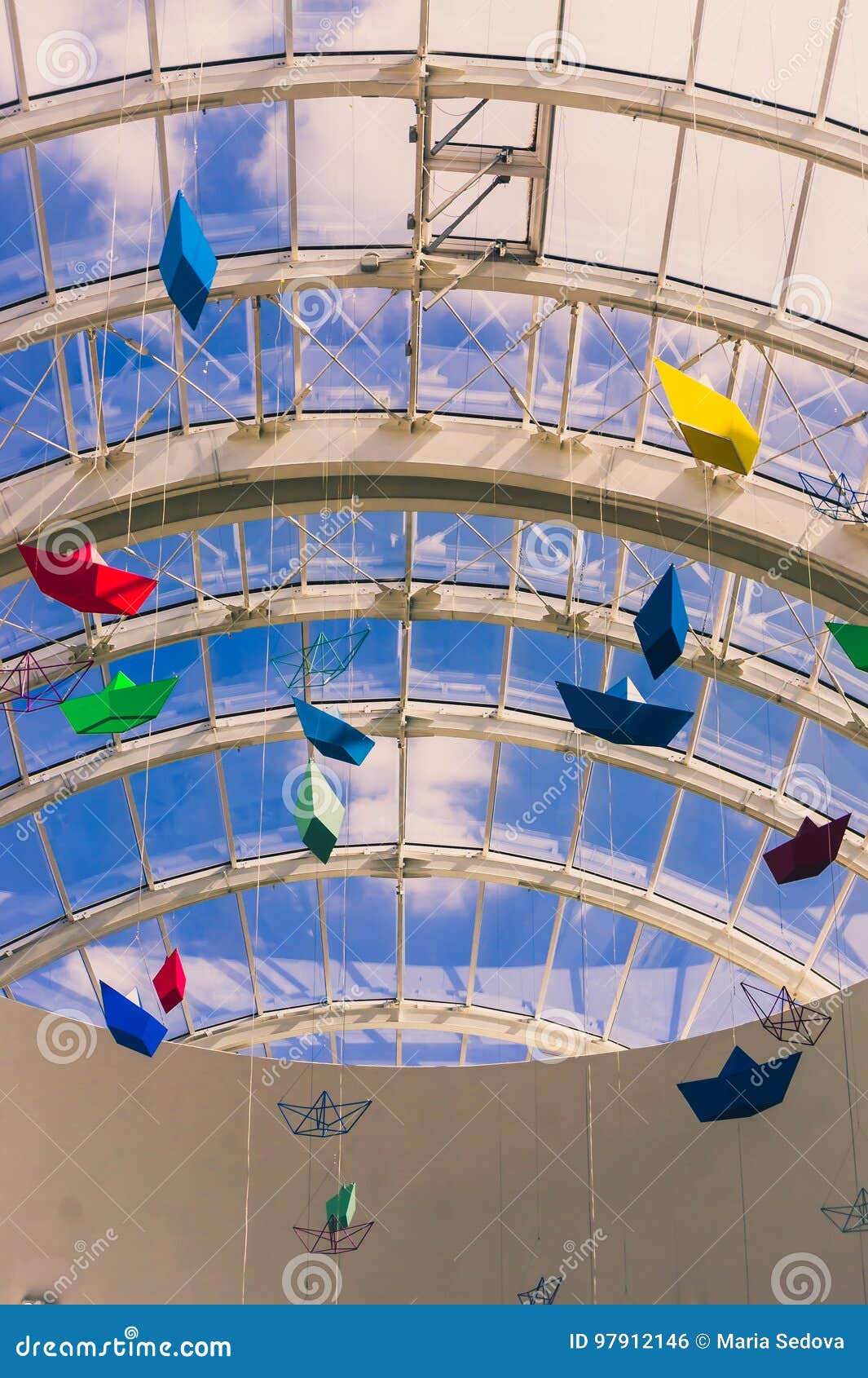 Color Paper Boats Hanging from the Ceiling Editorial Photo Image of