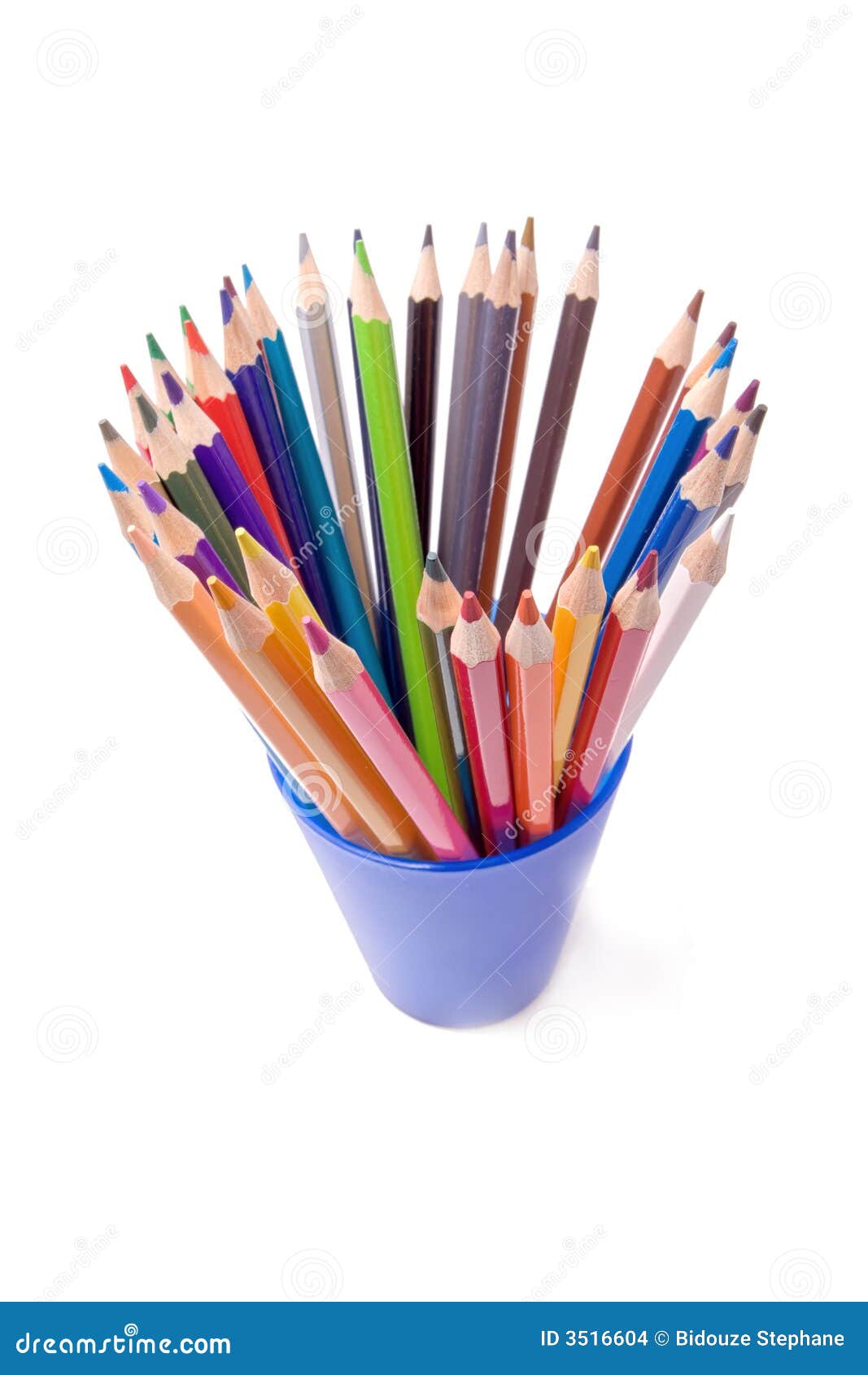 Color pencil in blue cup stock photo. Image of artist - 3516604