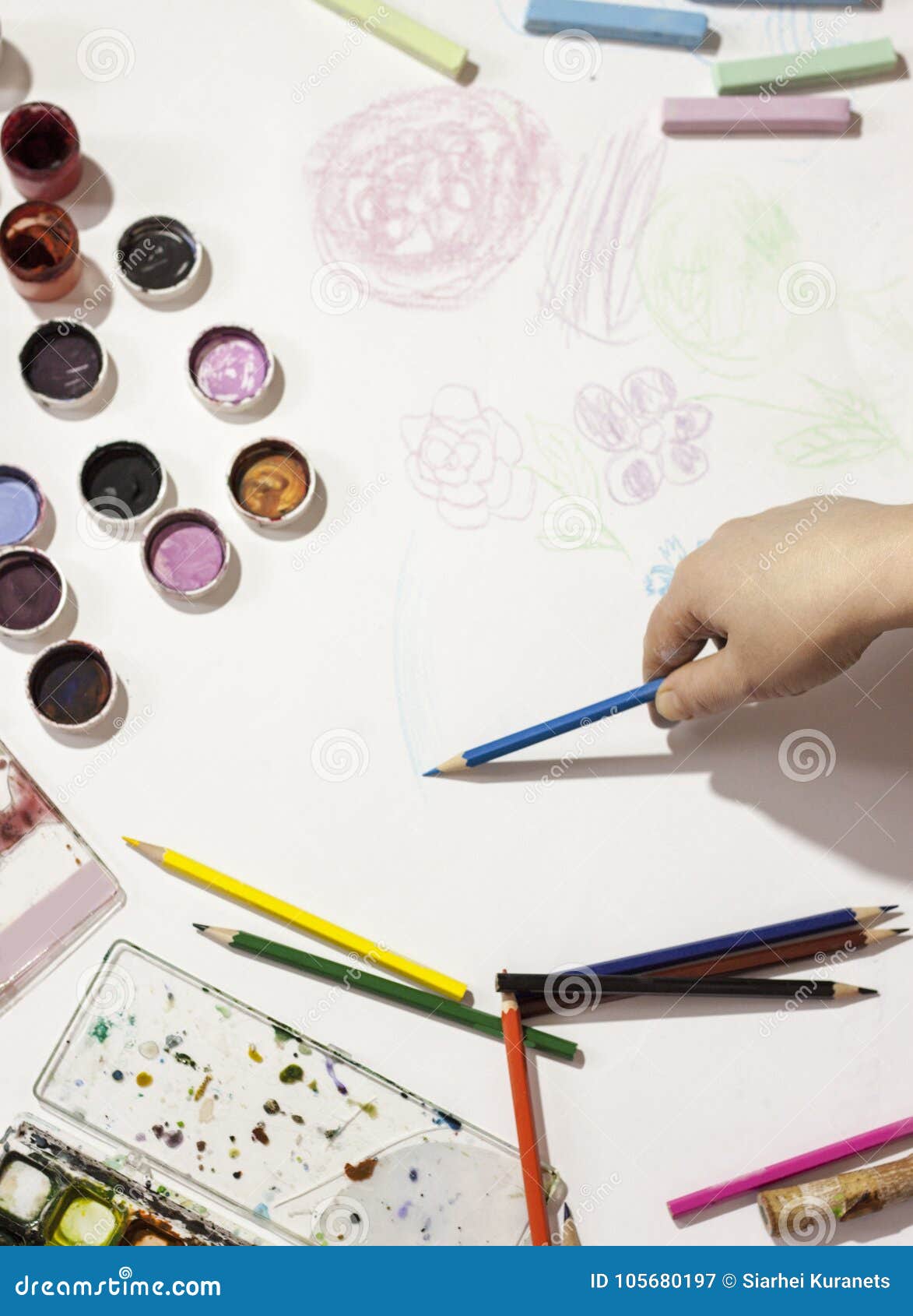 Color Pencil, Paint, Handmade at Work Stock Image Image of office