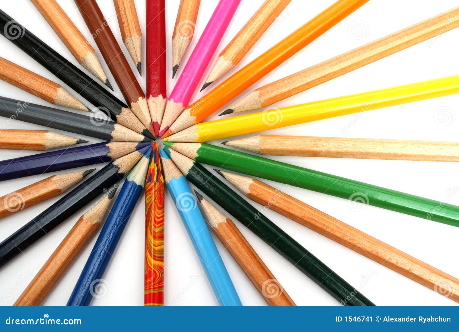Color Pencils Have Settled Down Around of the Leader Stock Image