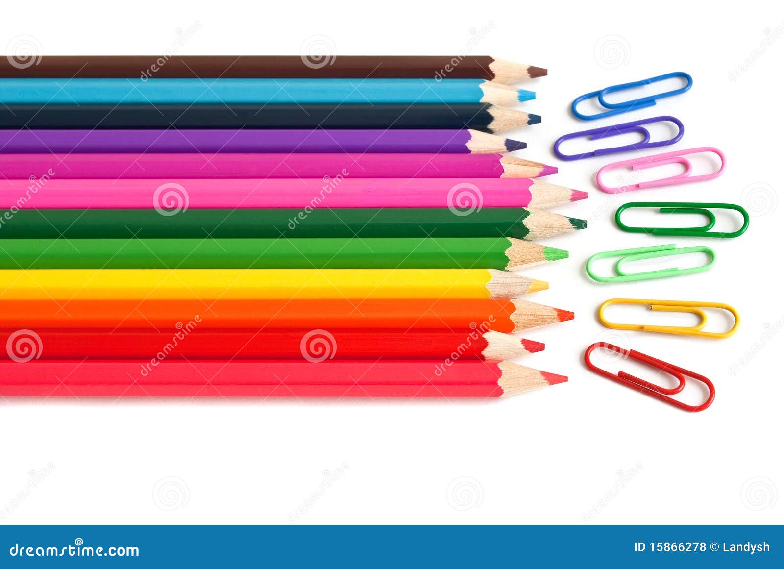 color pencils and paper clips, office stationery