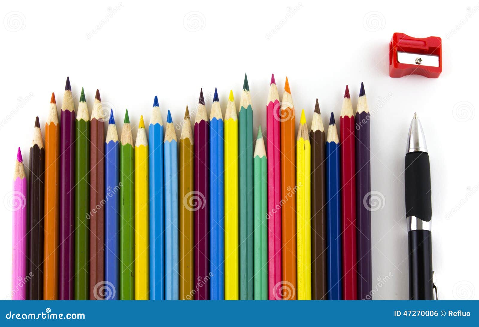 Color pencils and pen stock photo. Image of colored, background 47270006