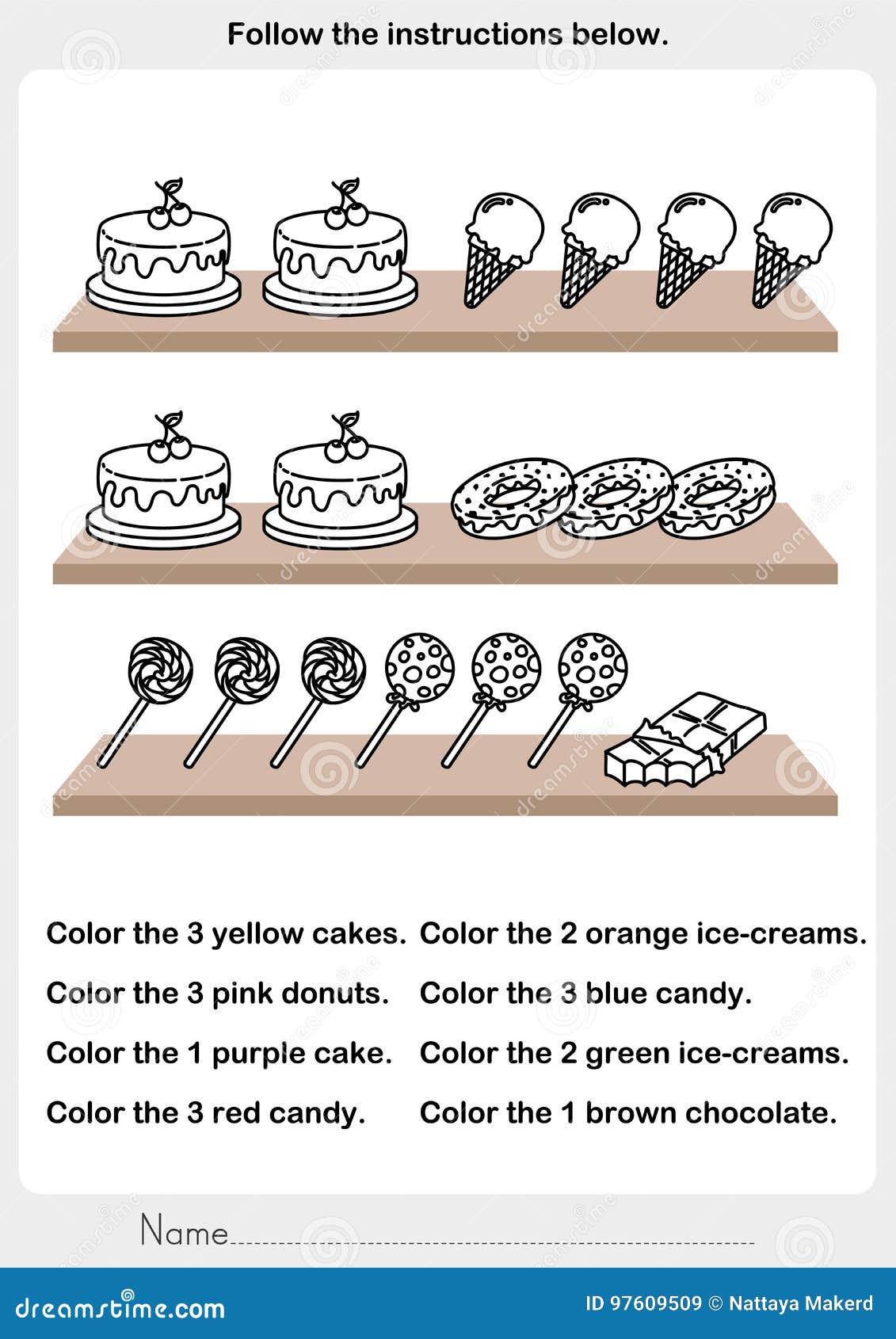 color-the-picture-desserts-on-the-shelf-stock-vector-illustration