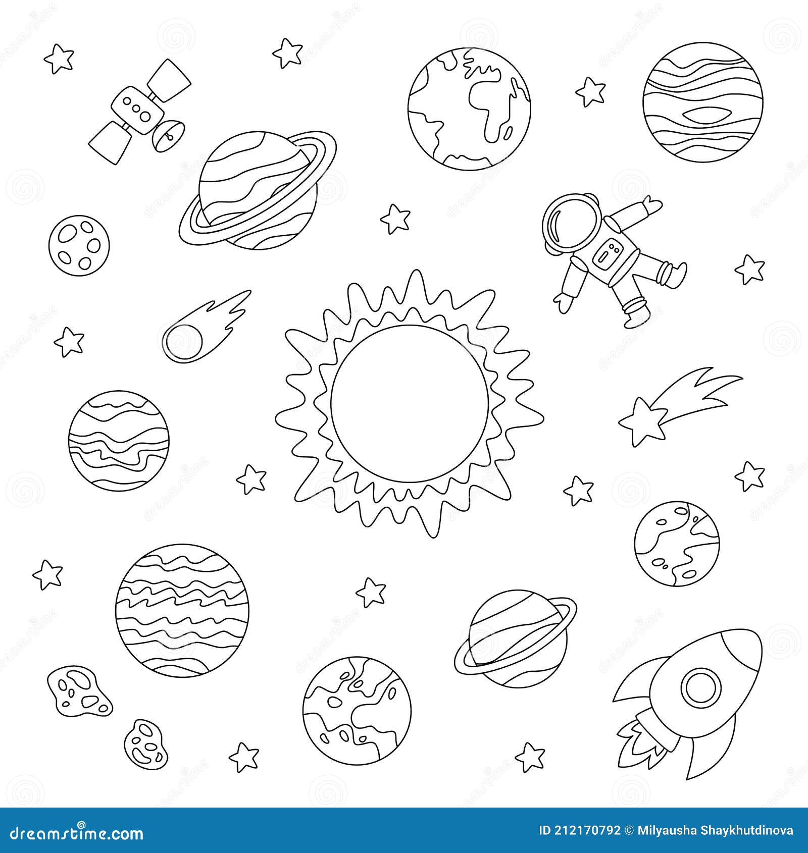 Color Planetas Del Sistema Solar Y Astronauta. Hoja Para Colorear Para  Niños. Ilustración del Vector - Ilustración de asteroide, estrella:  212170792