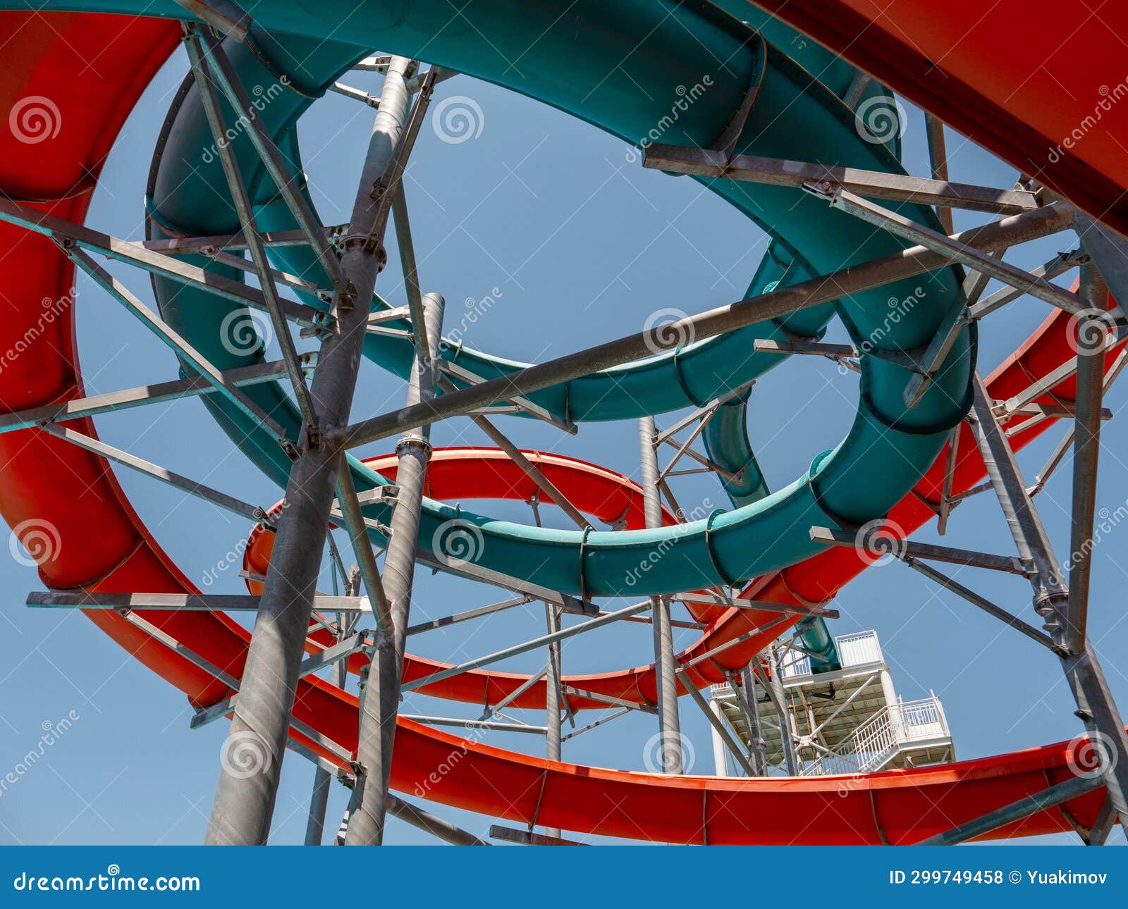 Color Plastic Slide in Water Park View from Bottom Stock Photo - Image ...
