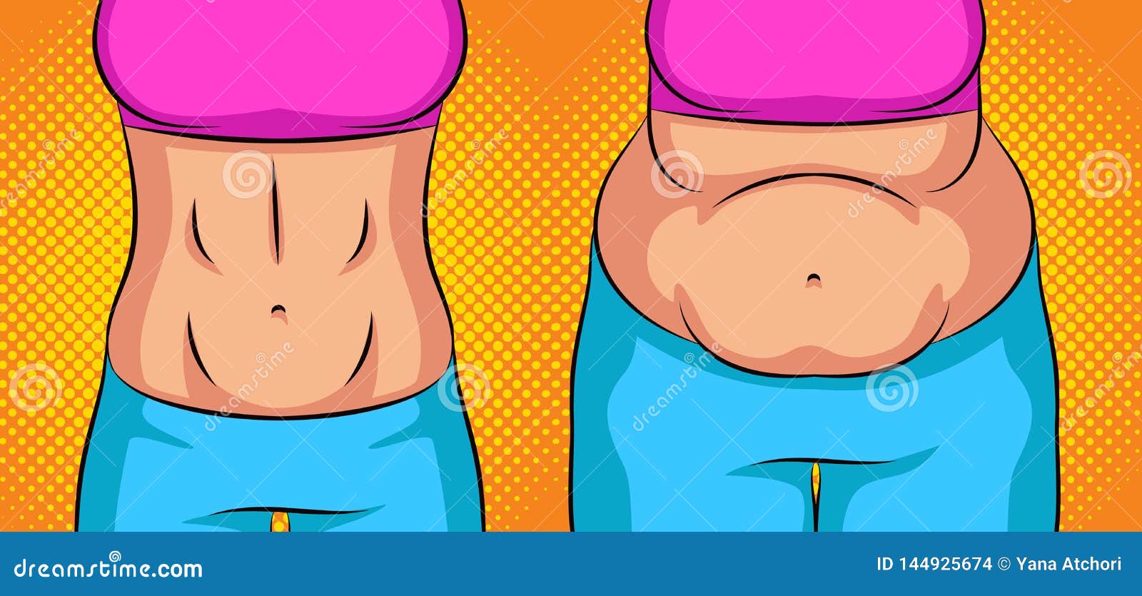 Color Pop Art Style Illustration Girl before and after Weight Loss. Flat  Stomach Vs the Fat Belly Stock Illustration - Illustration of calories,  concept: 144925674