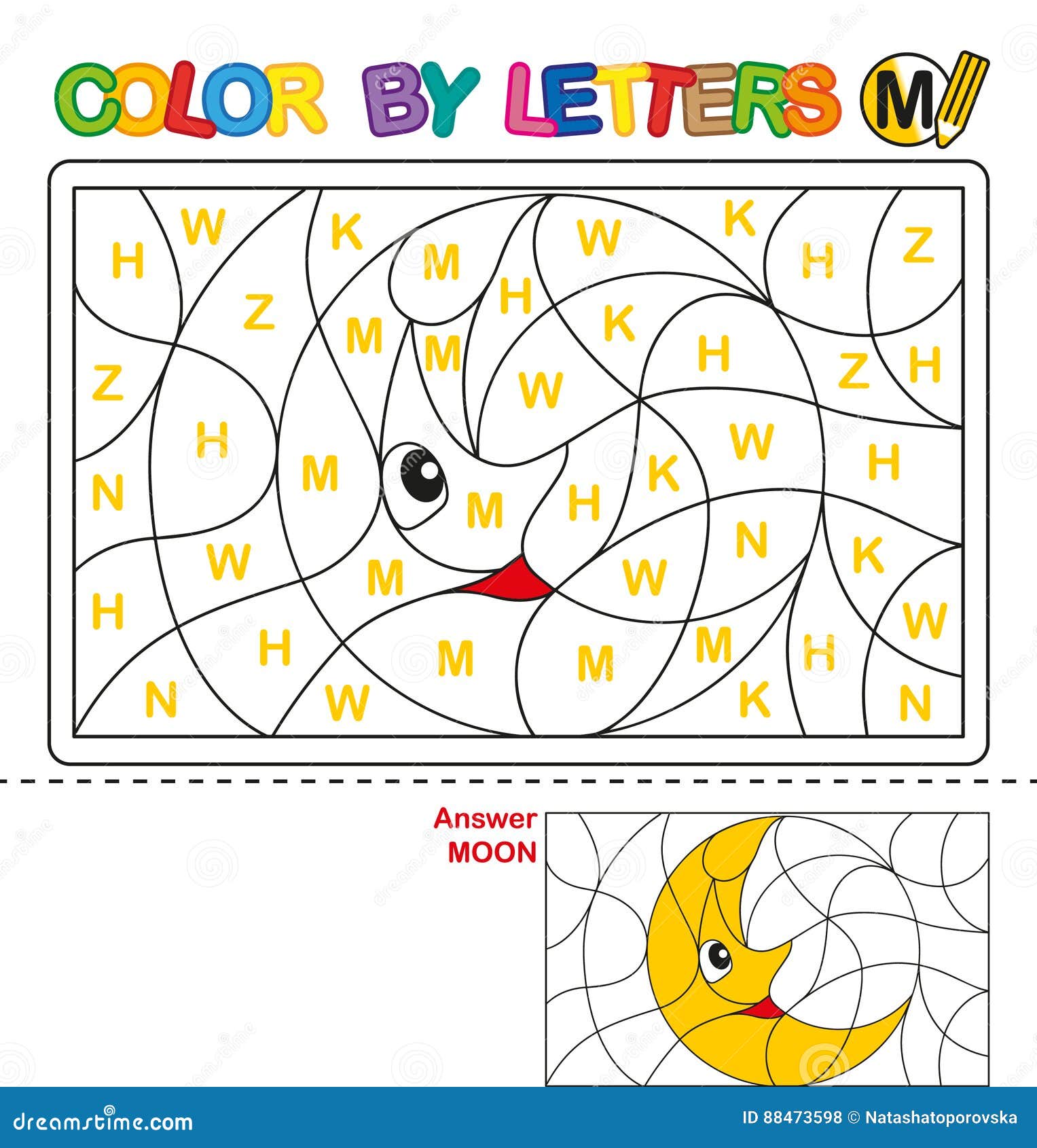 Color Por Carta Rompecabezas Para Los Niños Luna Ilustración del Vector - Ilustración de rompecabezas, color: 88473598