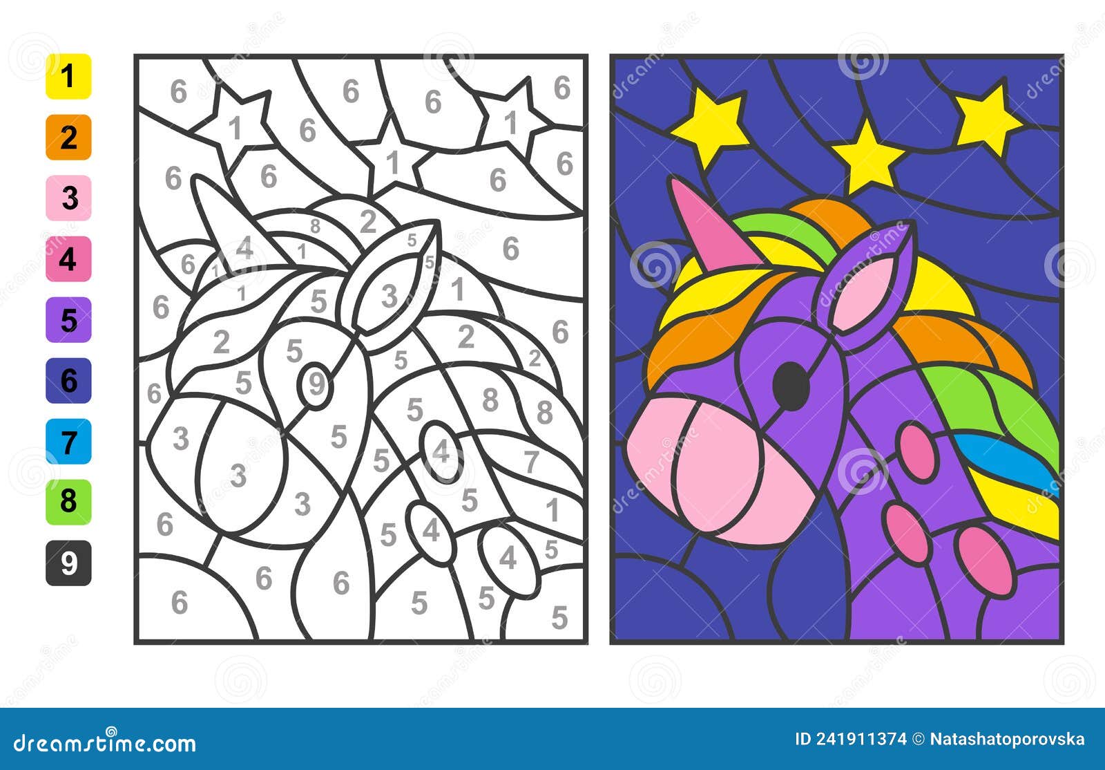 Color Por Números Unicornio. Juego De Para Niños Colores Educativos Dibujar Y Aprender Matemáticas Ilustración del Vector - Ilustración de instructivo, estudio: 241911374
