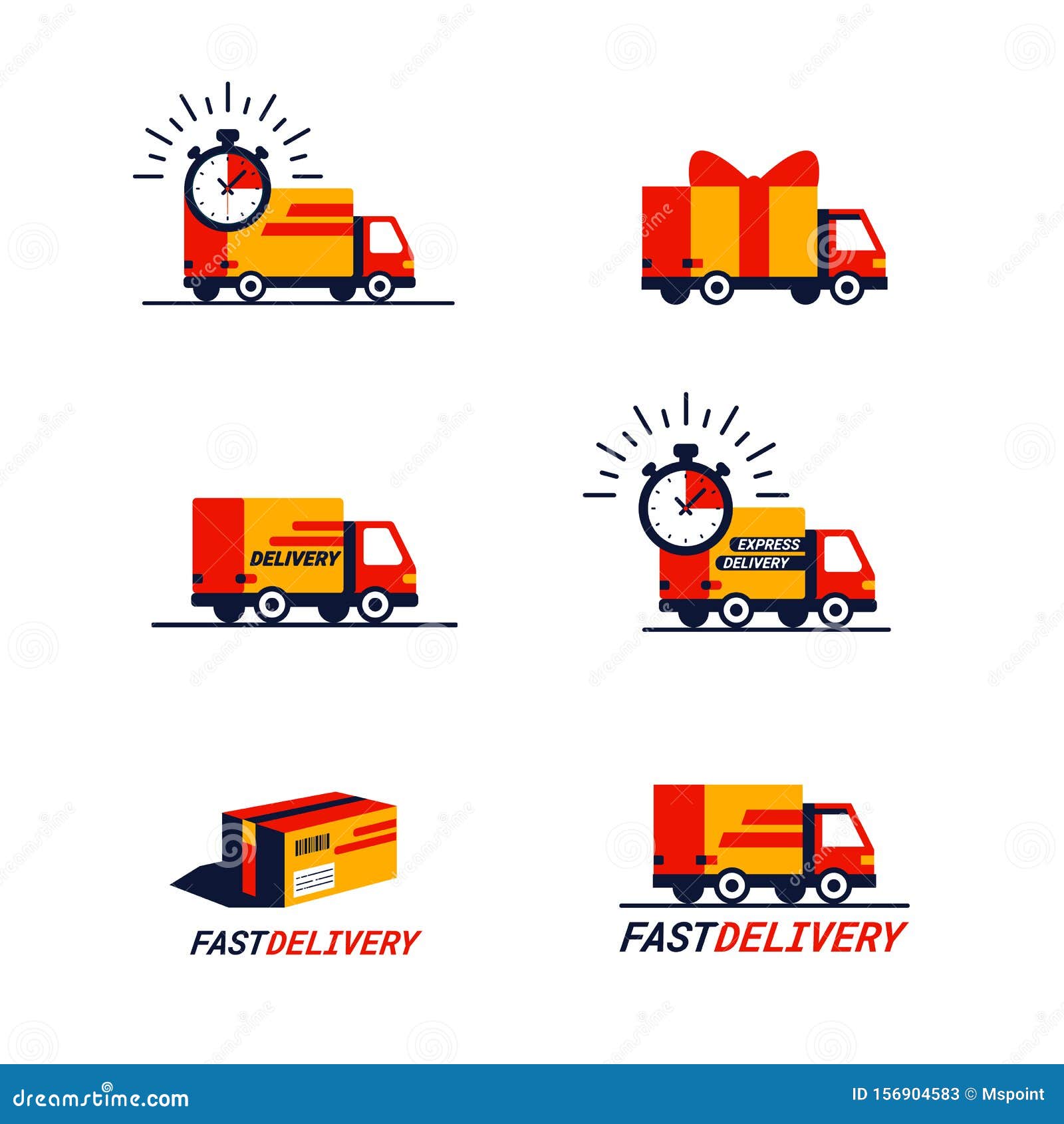 Color Set of Delivery Related Icons. Trucks and Delivery Vans in Red ...