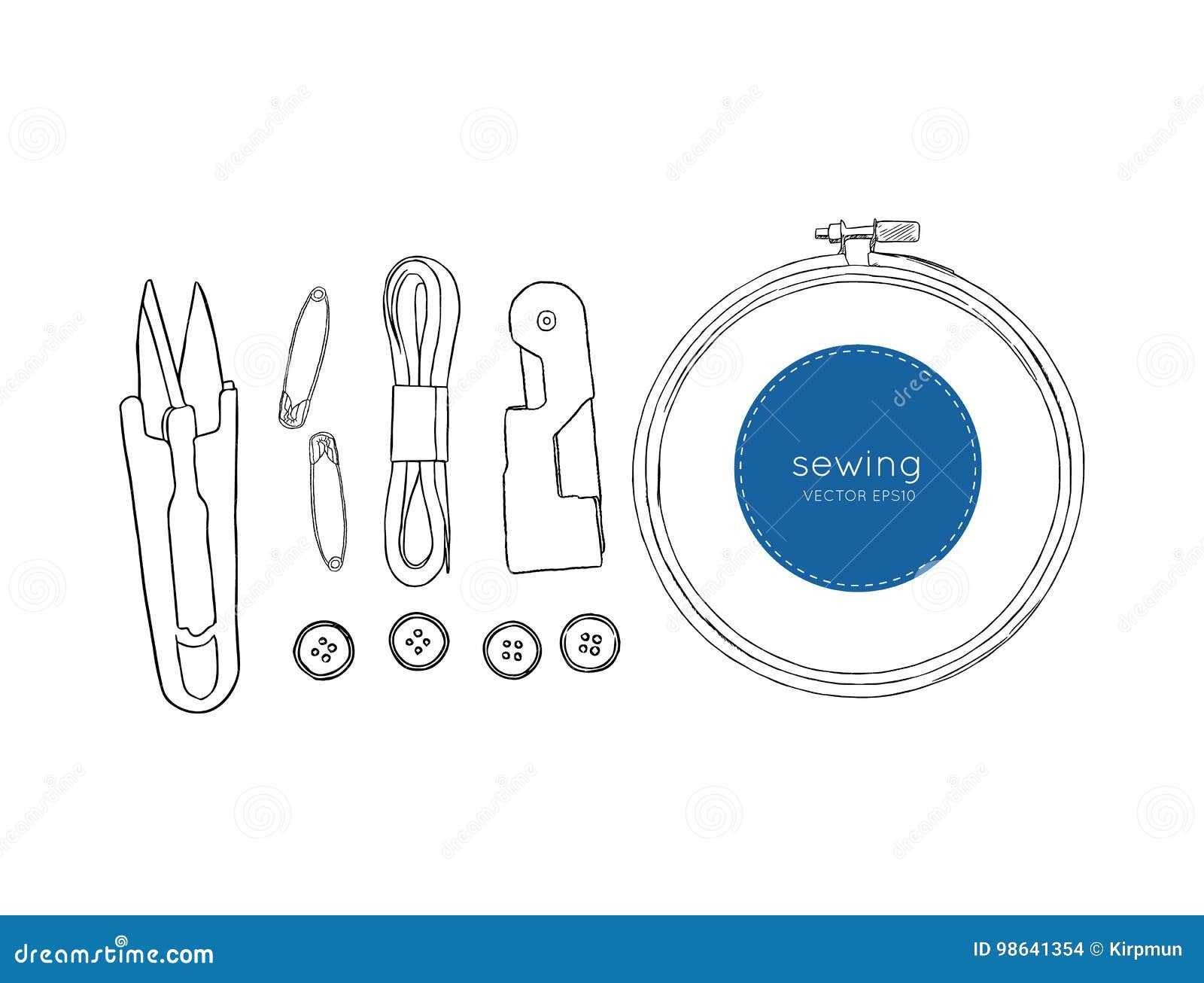 Download Color Set Of Objects For Sewing, Sketch Tool Vector. Stock Vector - Illustration of needlework ...