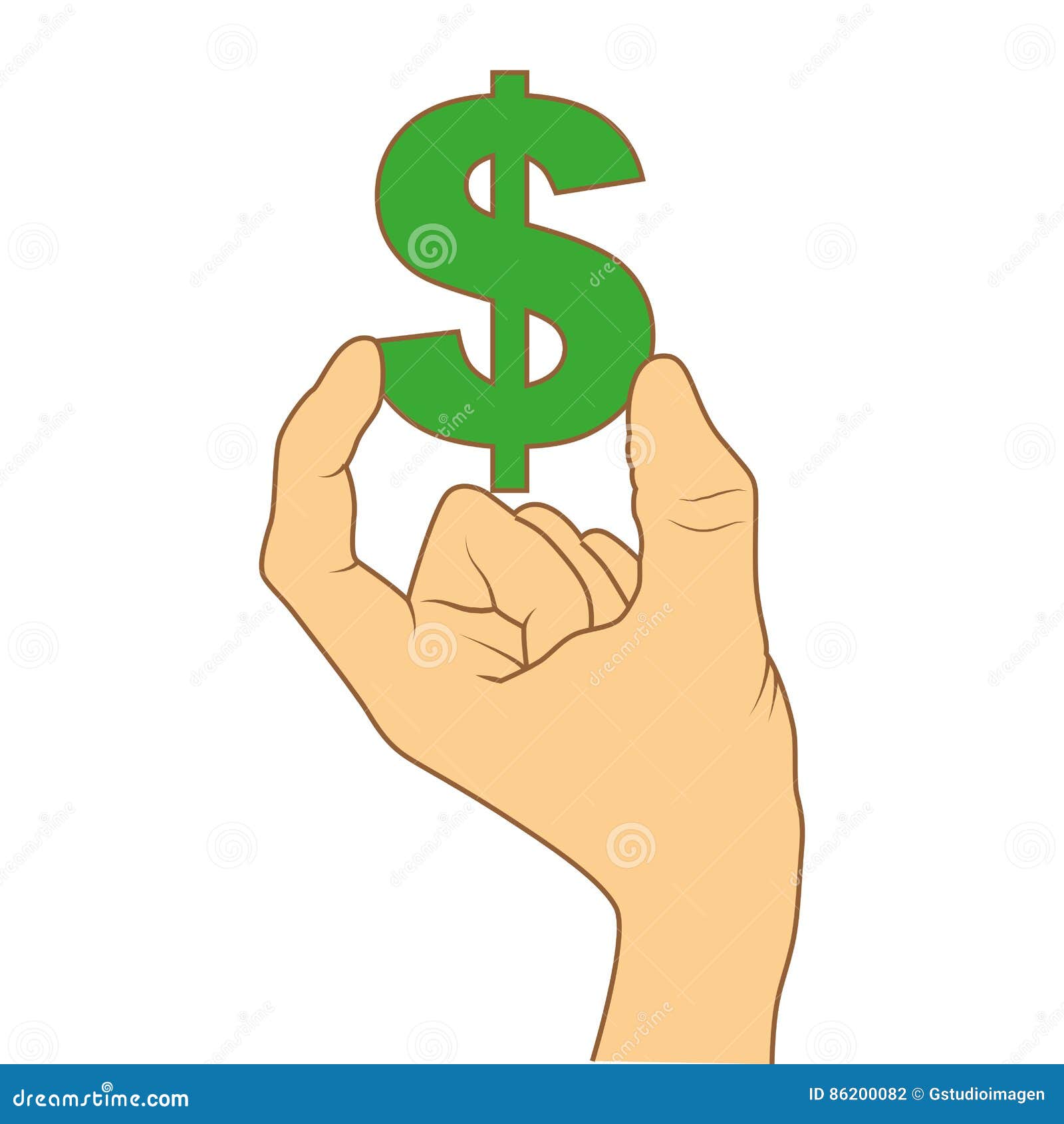 color silhouette with hand holding currency  of dollar