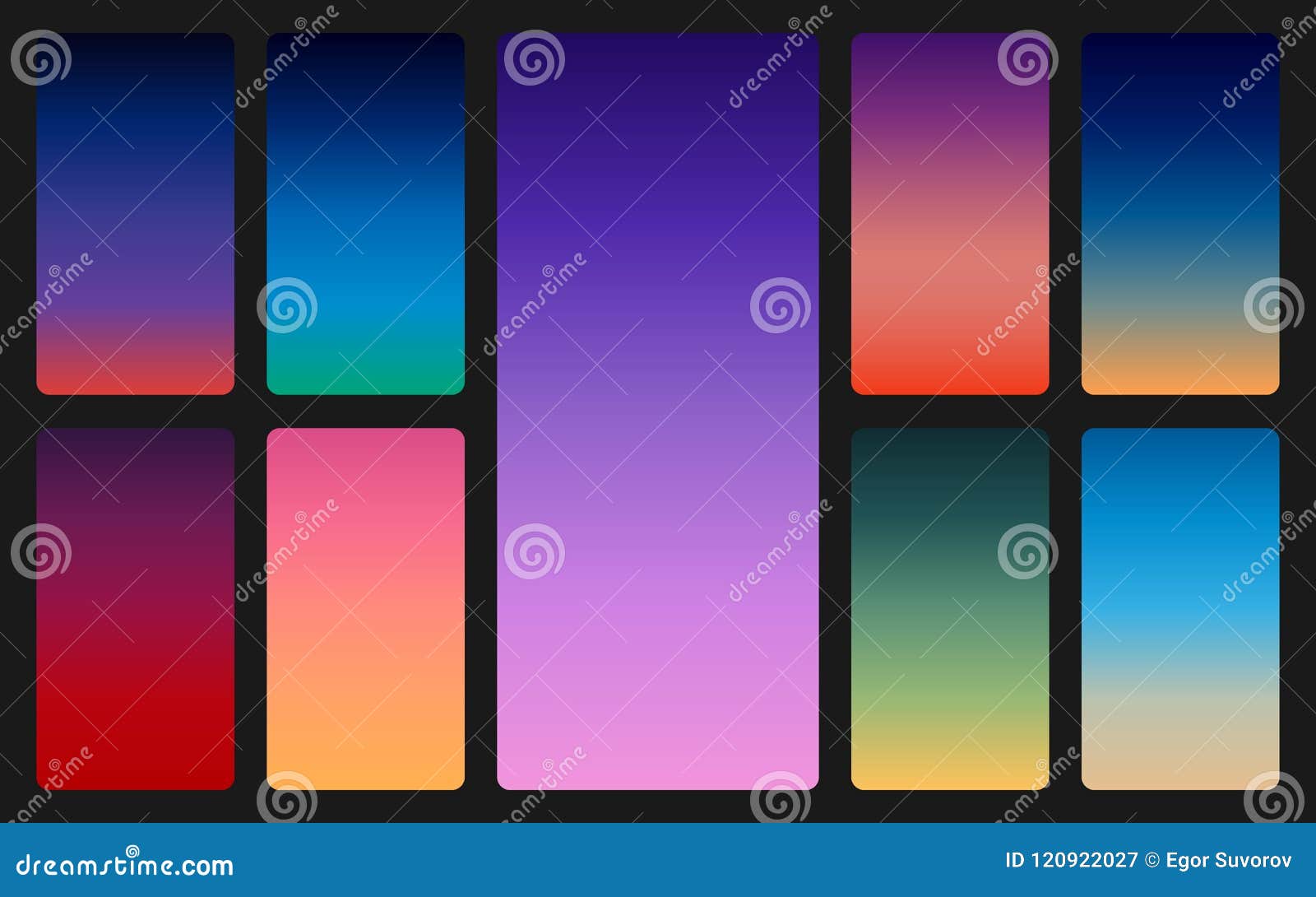 color sky background on dark. sunset and sunrise gradients set. soft colorful backdrop for mobile app. trendy abstract