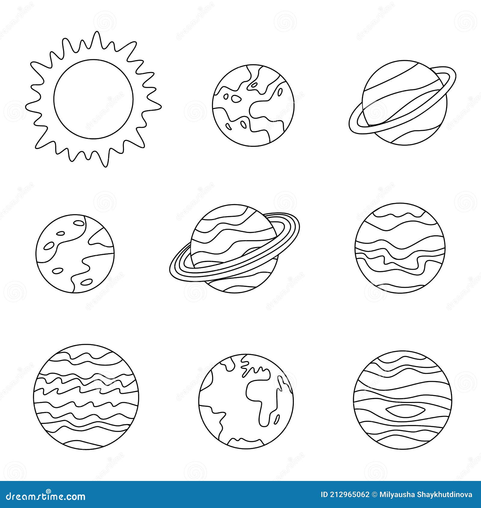 Color Solar System Planets and Sun. Coloring Sheet for Kids. Stock ...