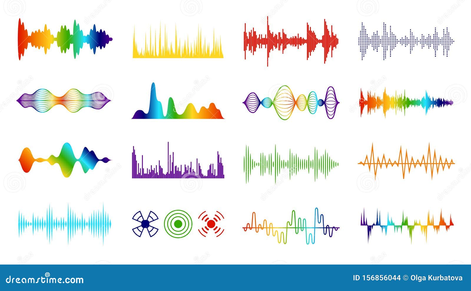 color sound waves. audio digital melody wave tracking meter on white background in equalizer   set