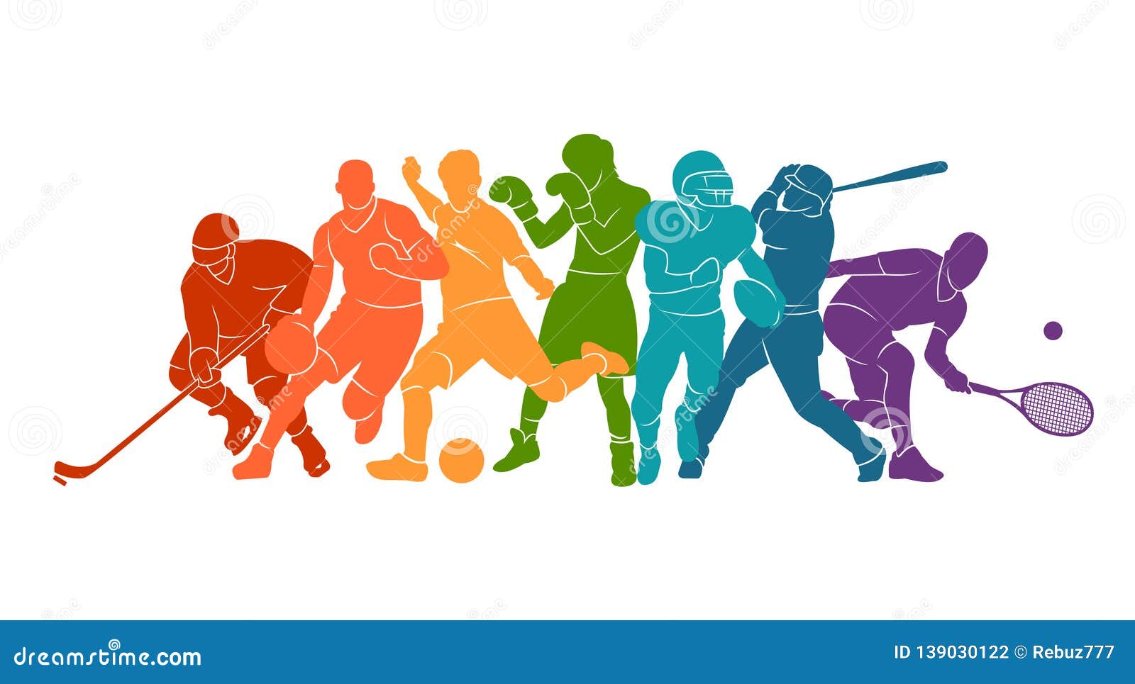 Color Sport Background. Football, Soccer, Basketball, Hockey, Box, Tennis,  Baseball. Vector Illustration Colorful People Silhouett Stock Vector -  Illustration of hand, baseball: 139030122