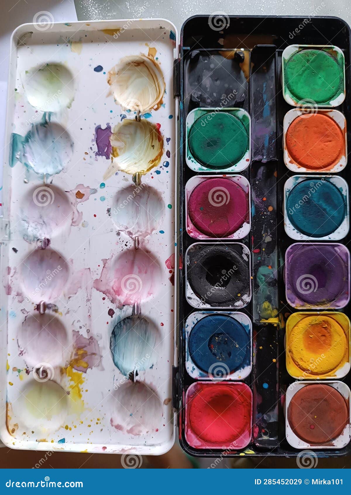 color stained watercolor box, creativity