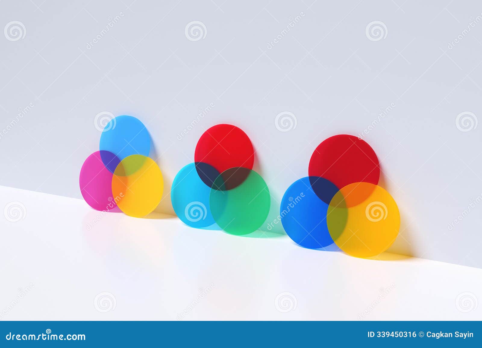 color theory. color models on plexiglass circles