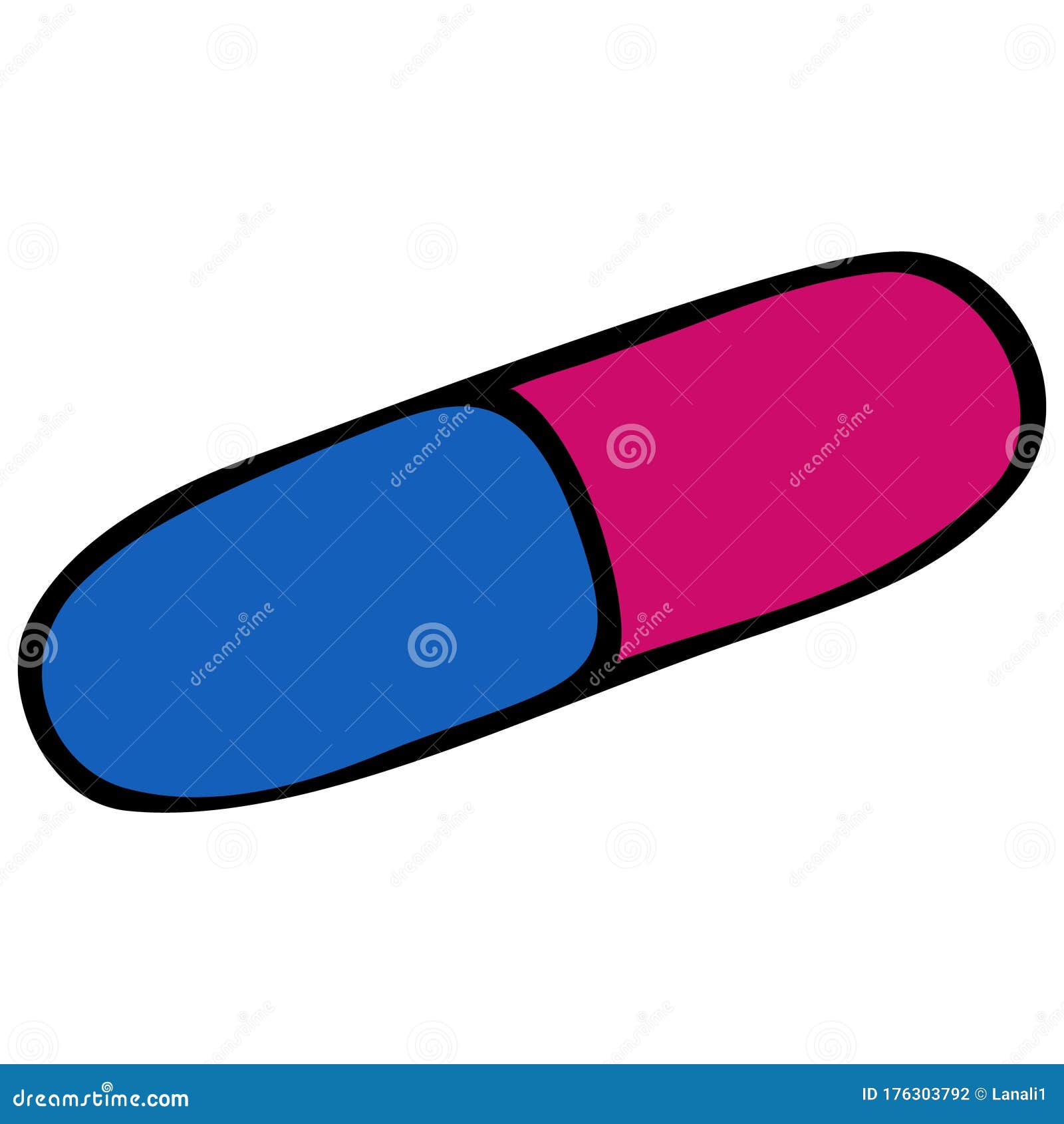 Pill. the Capsule is Cylindrical, in a Hard Gelatinous Shell. Colored Vector Illustration