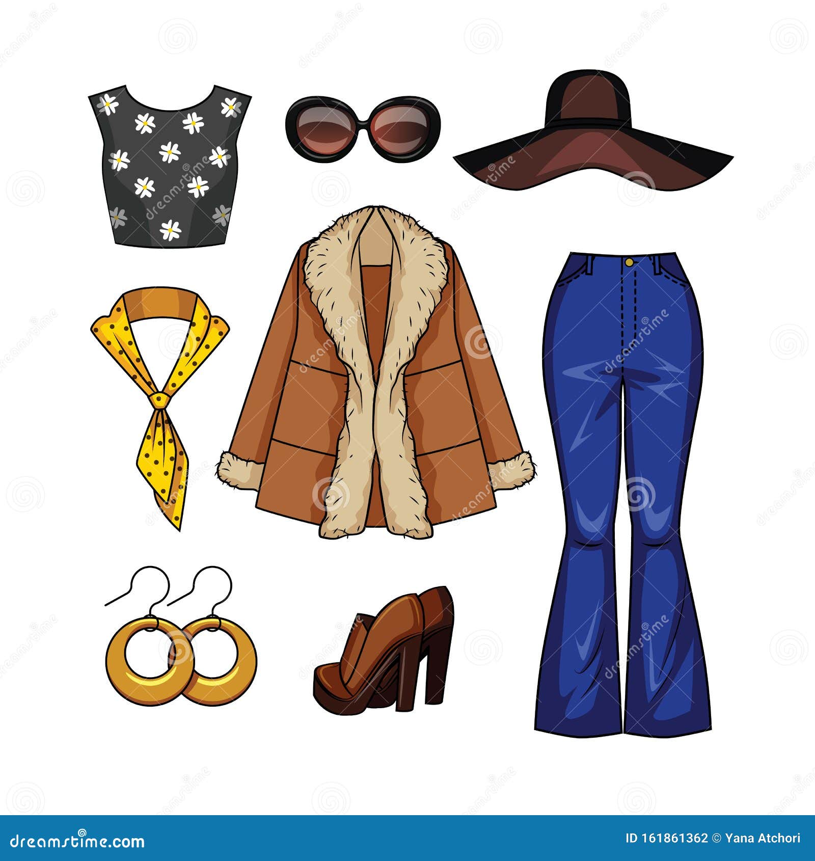 Firmar lucha Giotto Dibondon Color Vector Realistic Illustration of Women`s Fashion Clothes in the Style  of the 70s. Stock Vector - Illustration of retro, isolated: 161861362