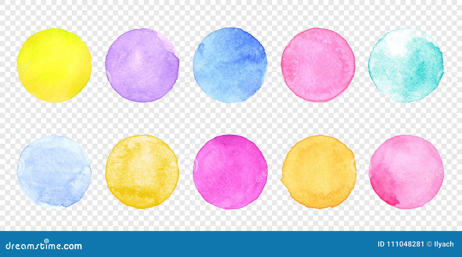 color watercolor circle set.  smear watercolour splash stain on transparent background.