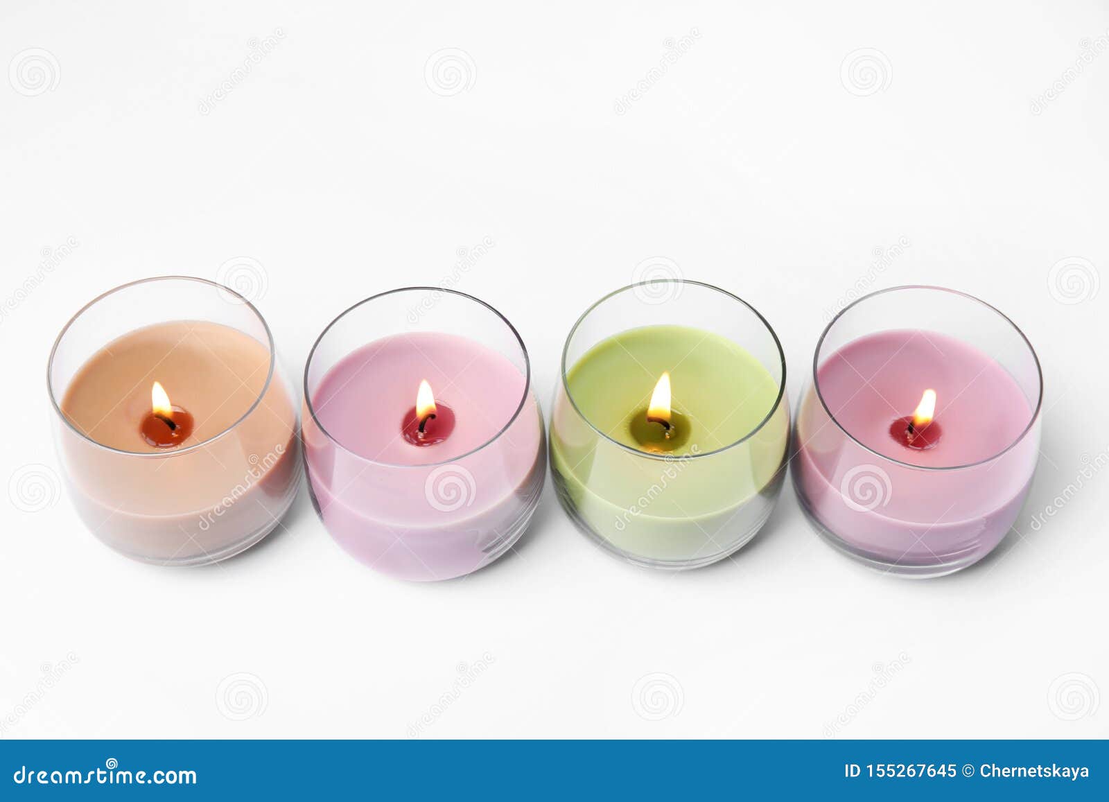 Color Wax Candles in Glass Holders Isolated Stock Image Image of