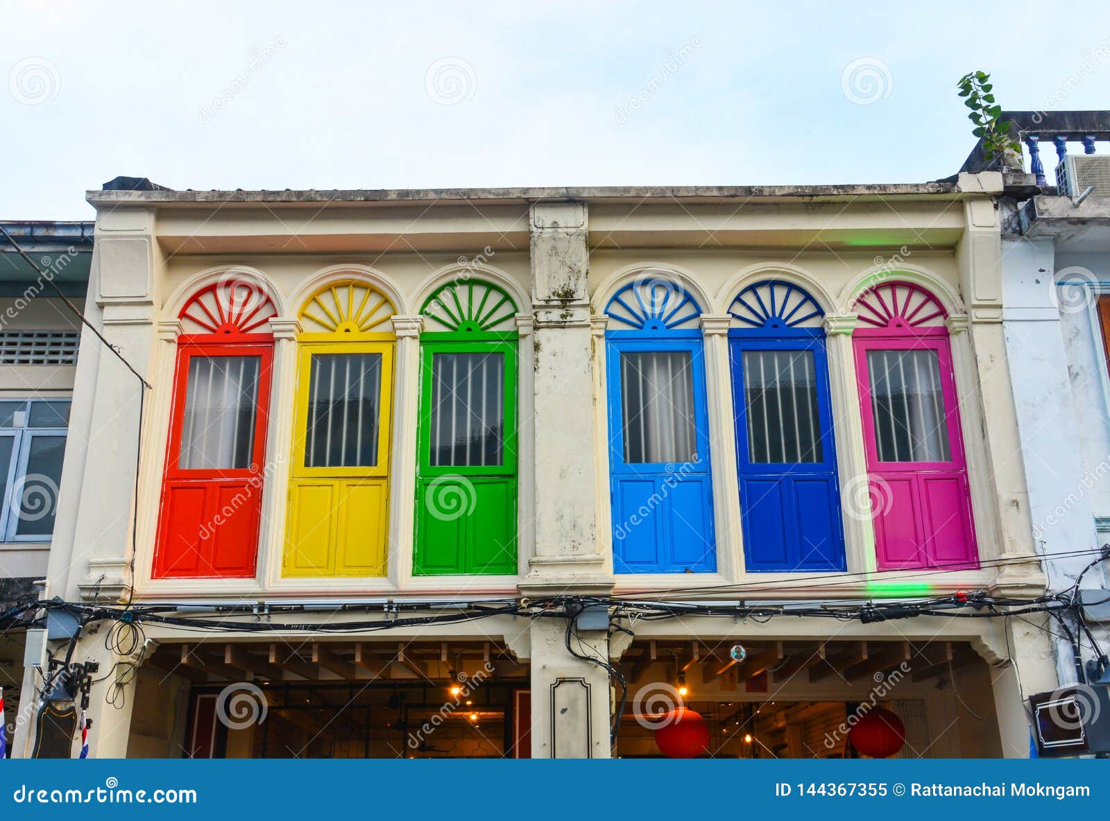 color window in chino-portuguese style, phuket thailand