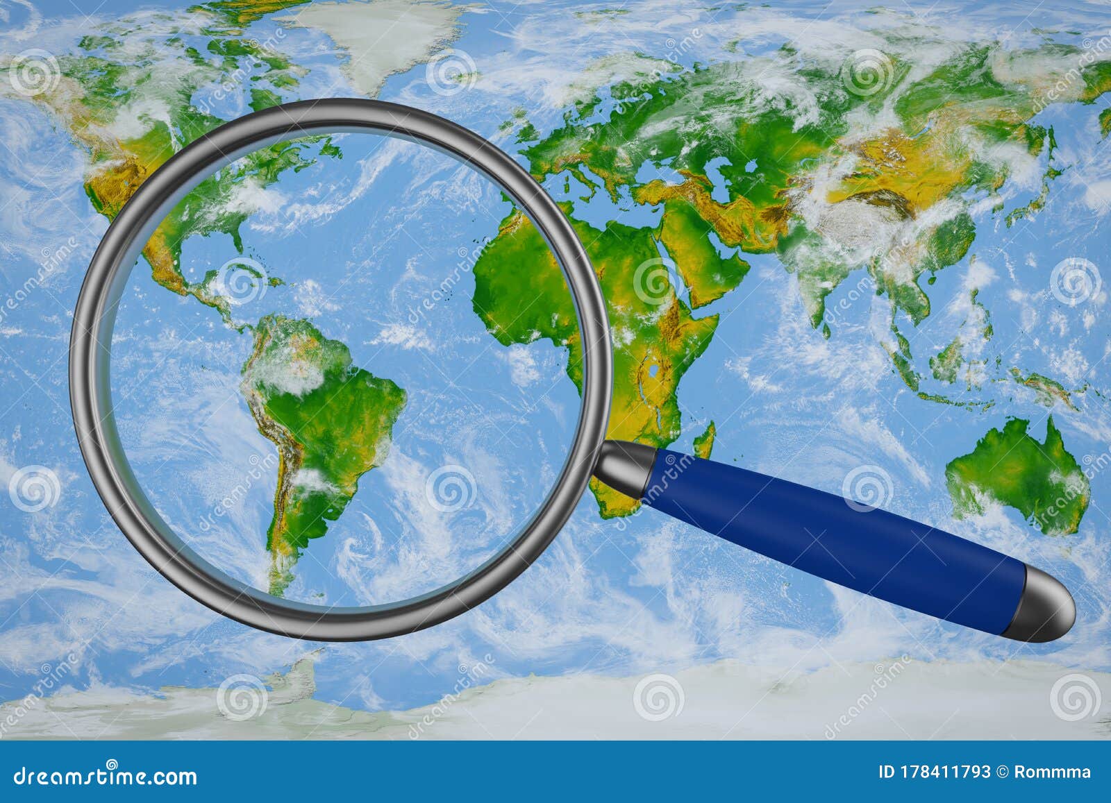 Map and a magnifying glass stock illustration. Illustration of