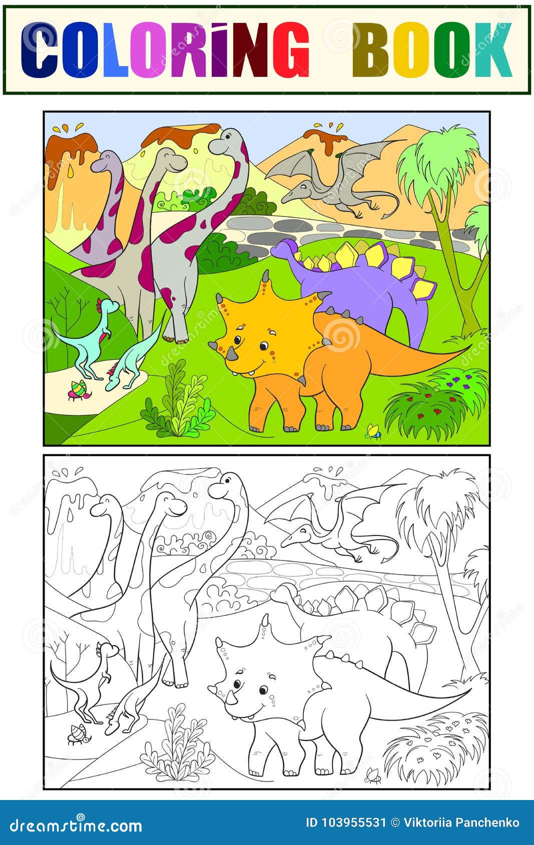 Grupo de dinossauros dos desenhos animados Dino bonito Ilustra??o preto e  branco do vetor para o livro para colorir ilu…