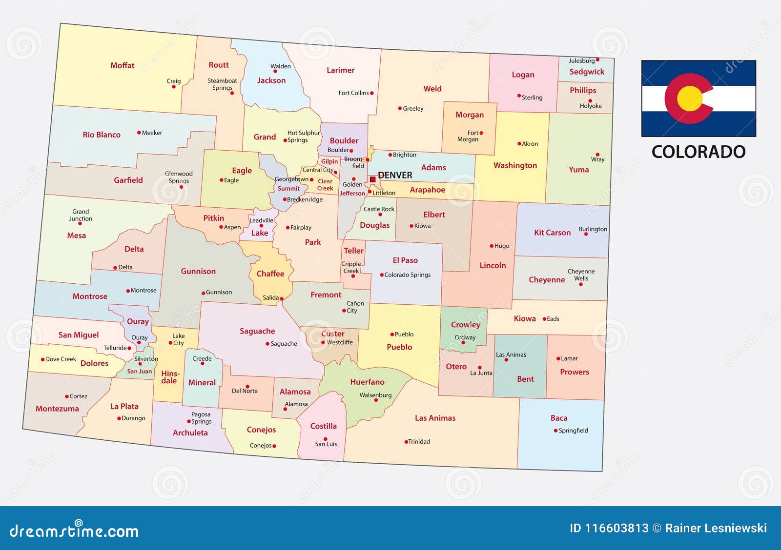 Colorado Administrative and Political Vector Map Stock Vector ...