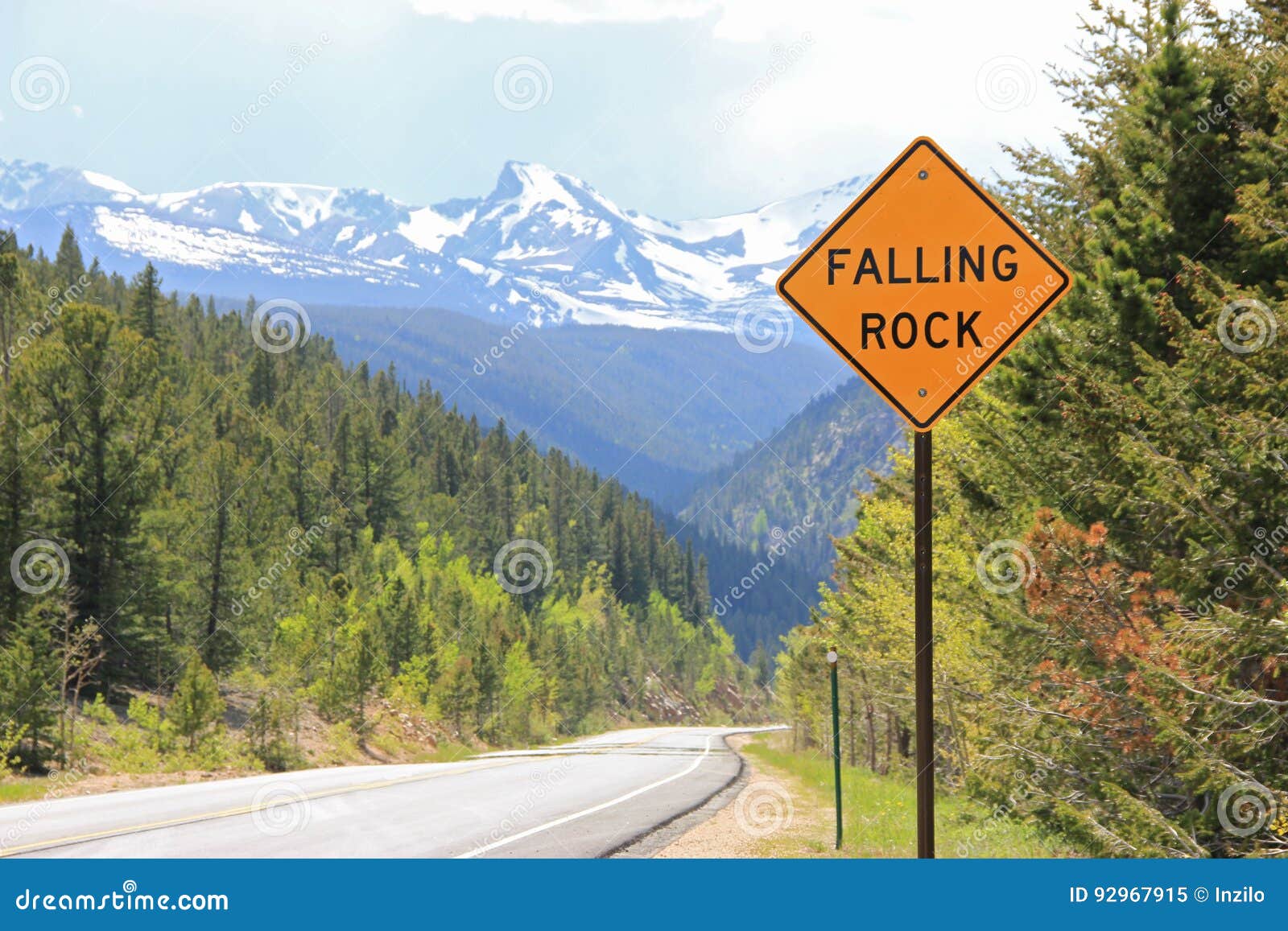 Colorado Mountain Road Falling Rock Sign Stock Image Image Of Nature Colorado