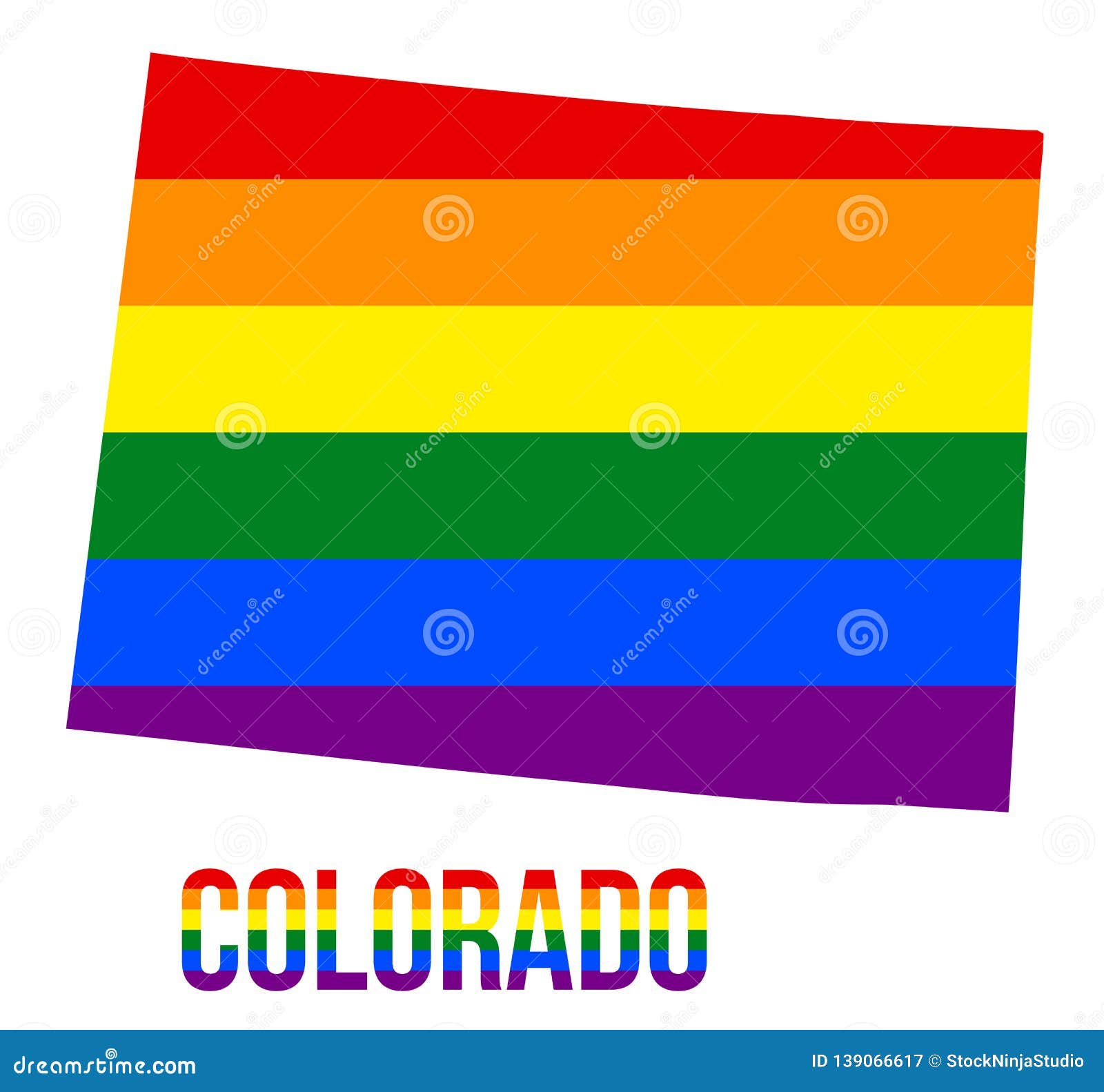 Colorado State Map in LGBT Rainbow Flag Comprised Six Stripes with