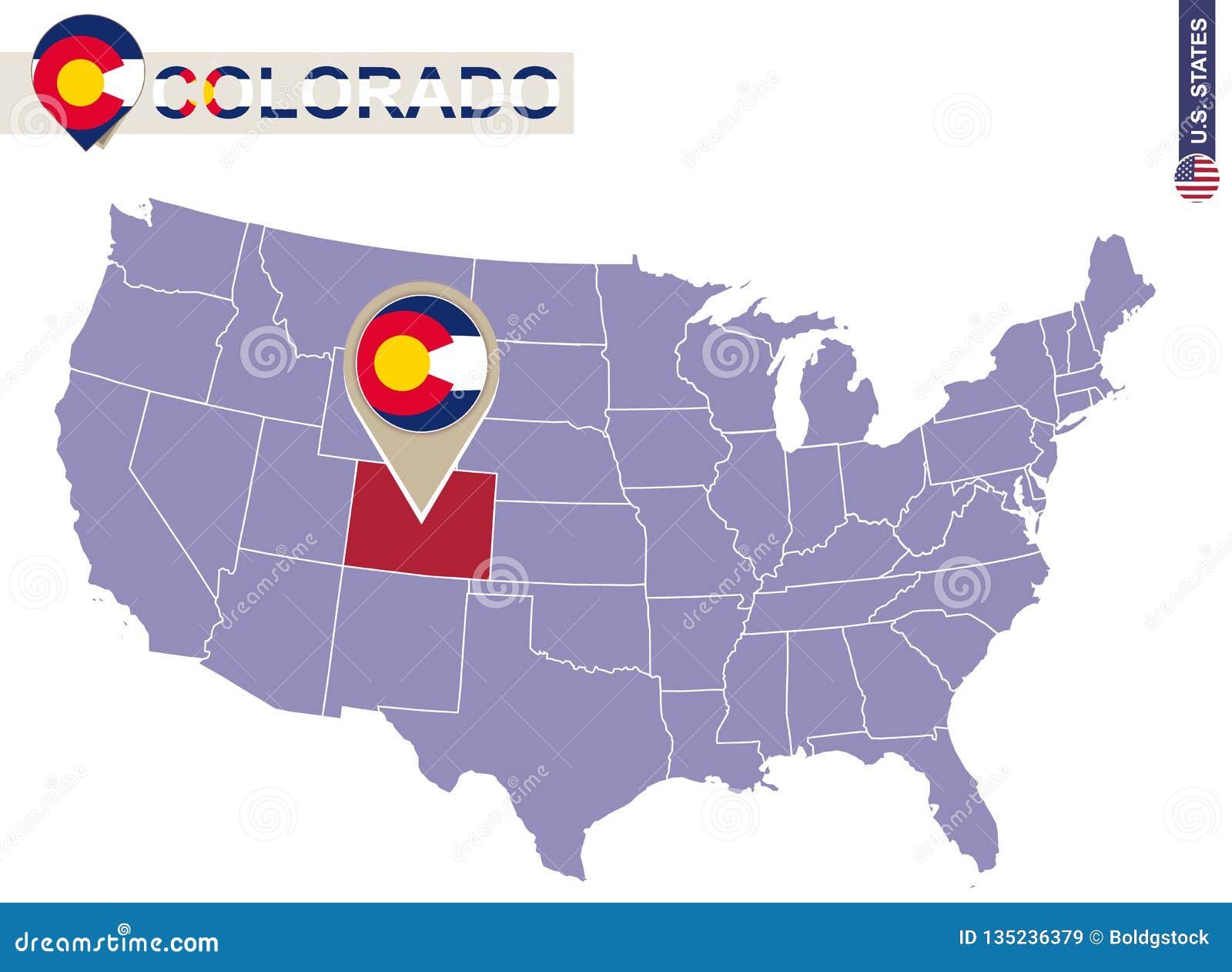 Colorado State On Usa Map Colorado Flag And Map Stock Vector