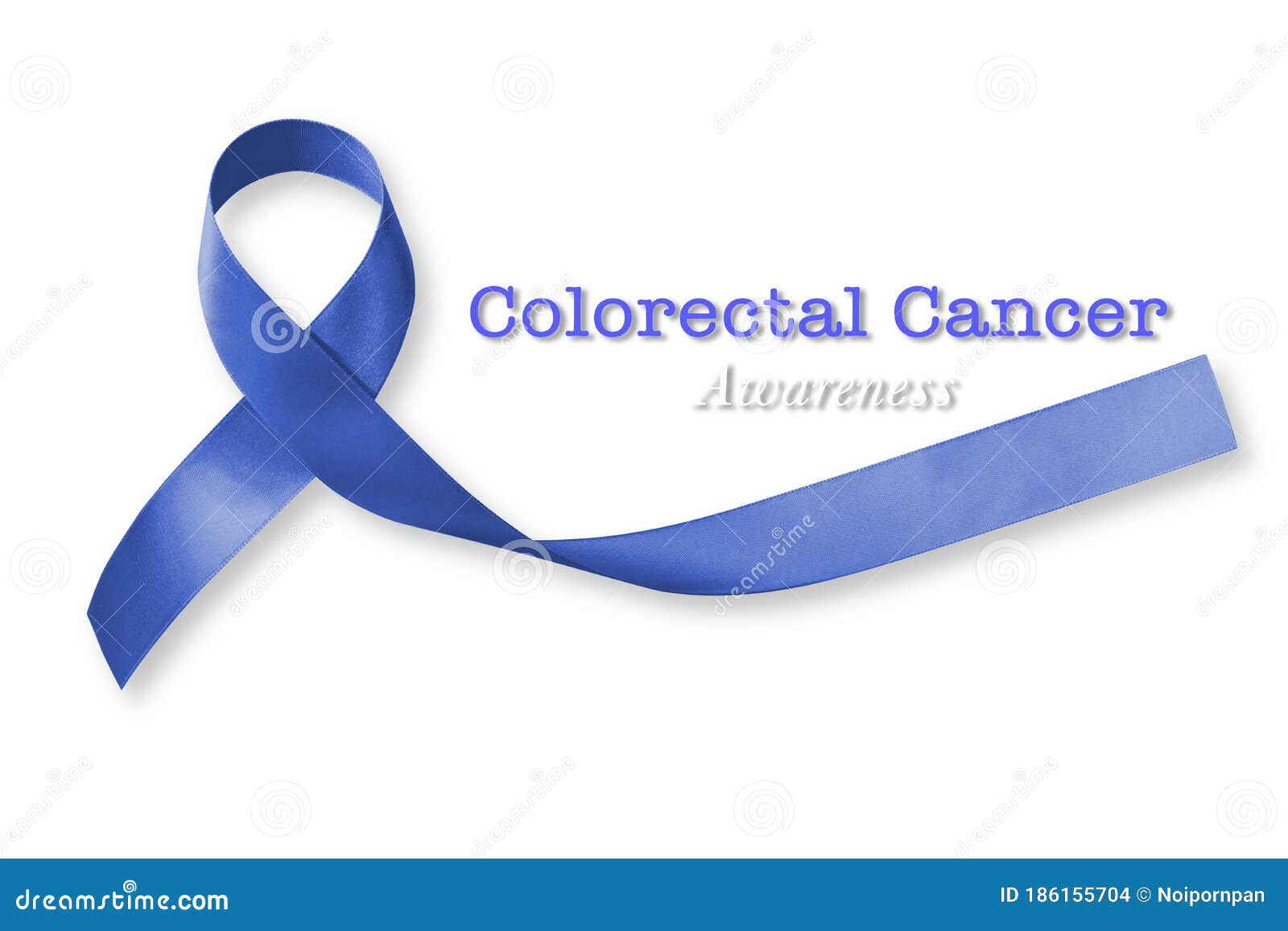 colorectal colon cancer awareness with dark blue ribbon on white background with clipping path
