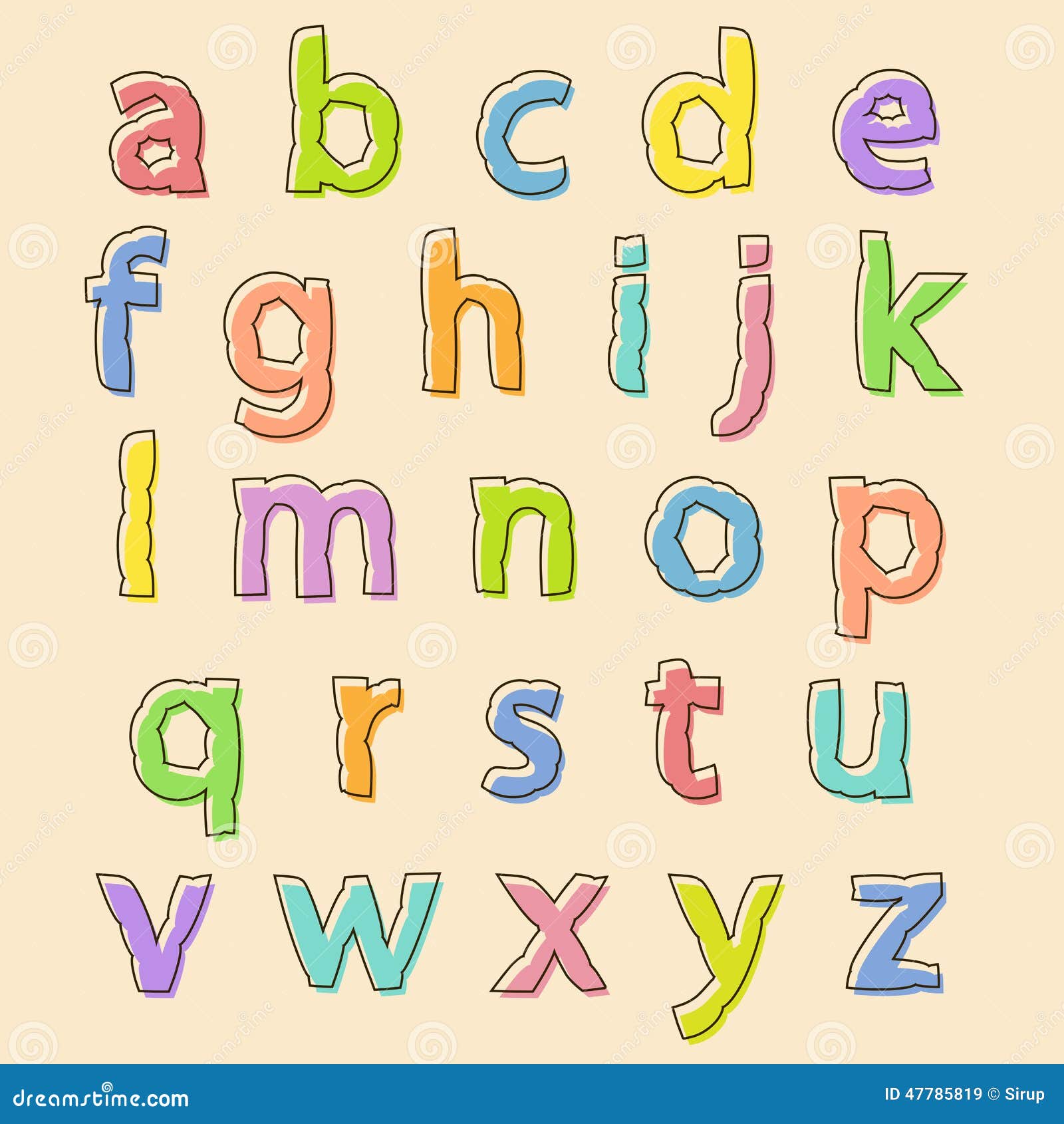 colored alphabet letters with bloated outline