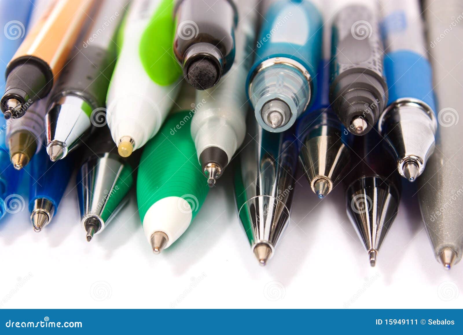 Colored ballpoint pens stock image. Image of blue, pencil 15949111