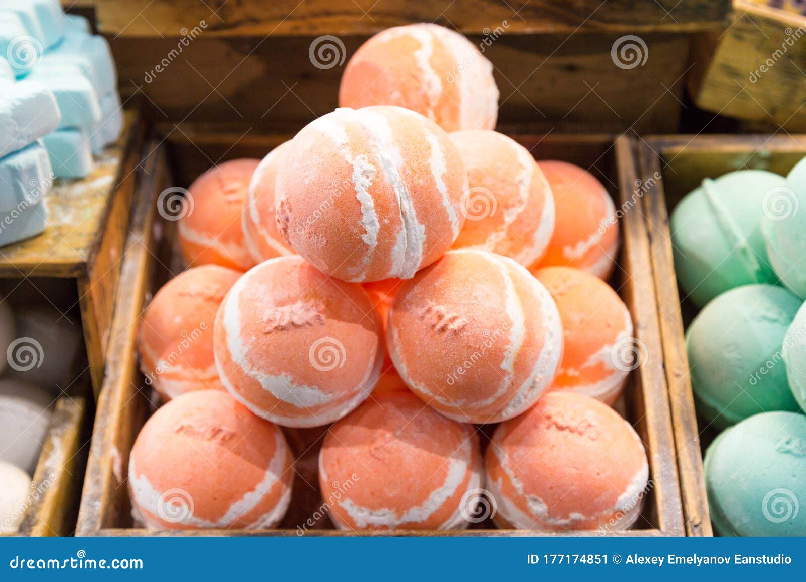 Colored Bath Bombs on a Store Counter. Stock Image Image of interior