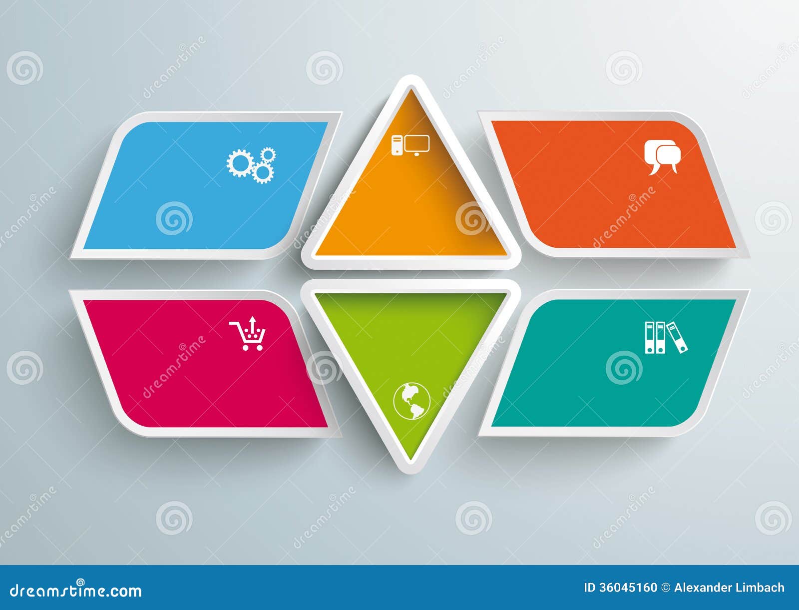 4 colored bevel rectangels 2 triangles infographic