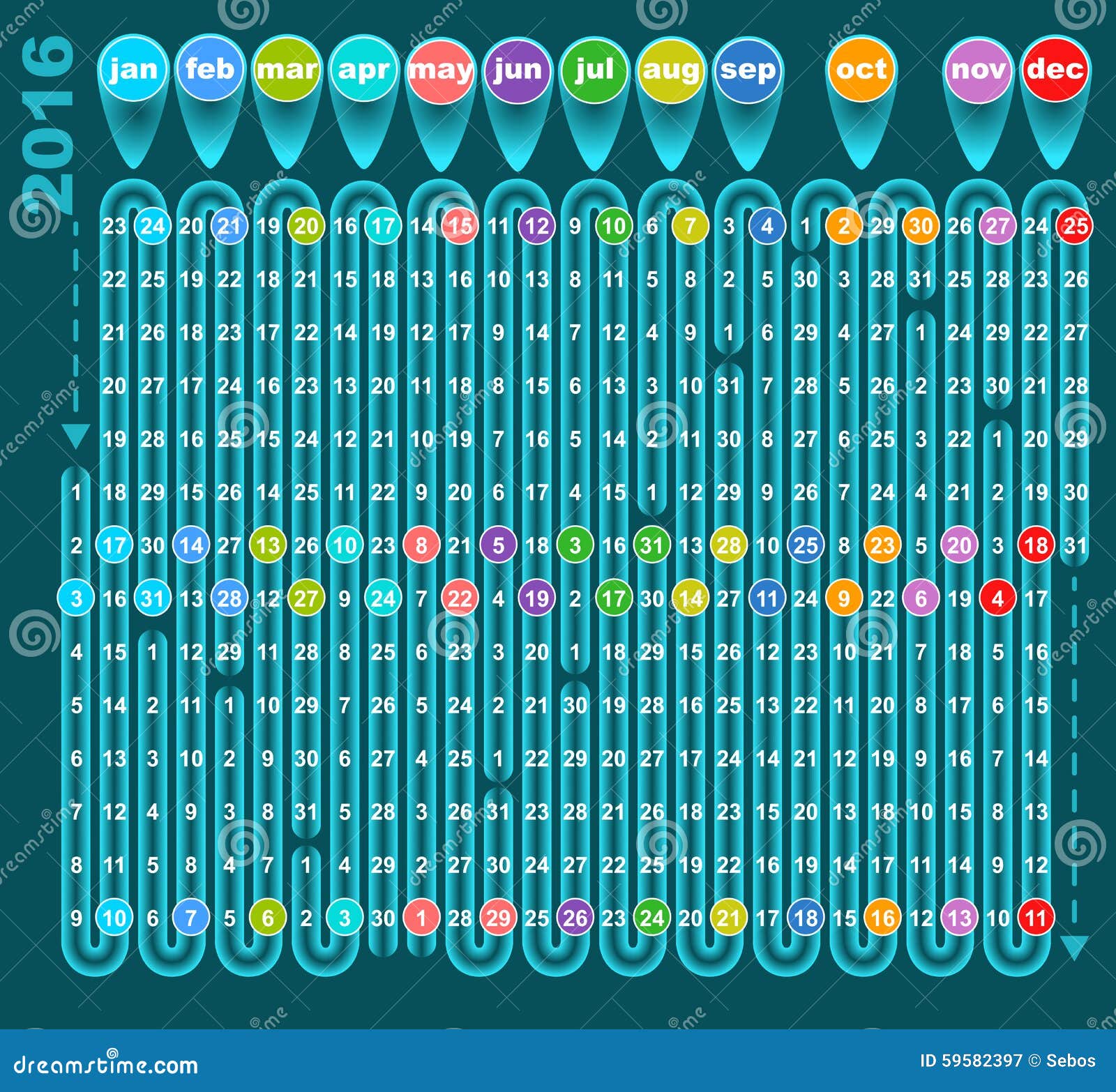 Colored Board Game Calendar 2016 in Glass Style Stock Vector