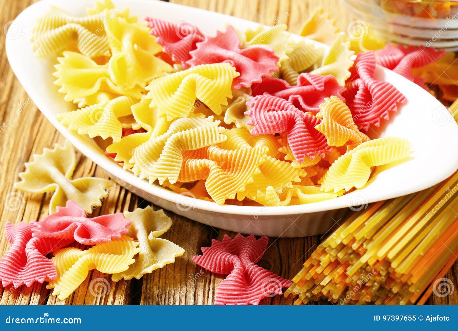 Colored bow tie pasta stock image. Image of colored, uncooked 97397655