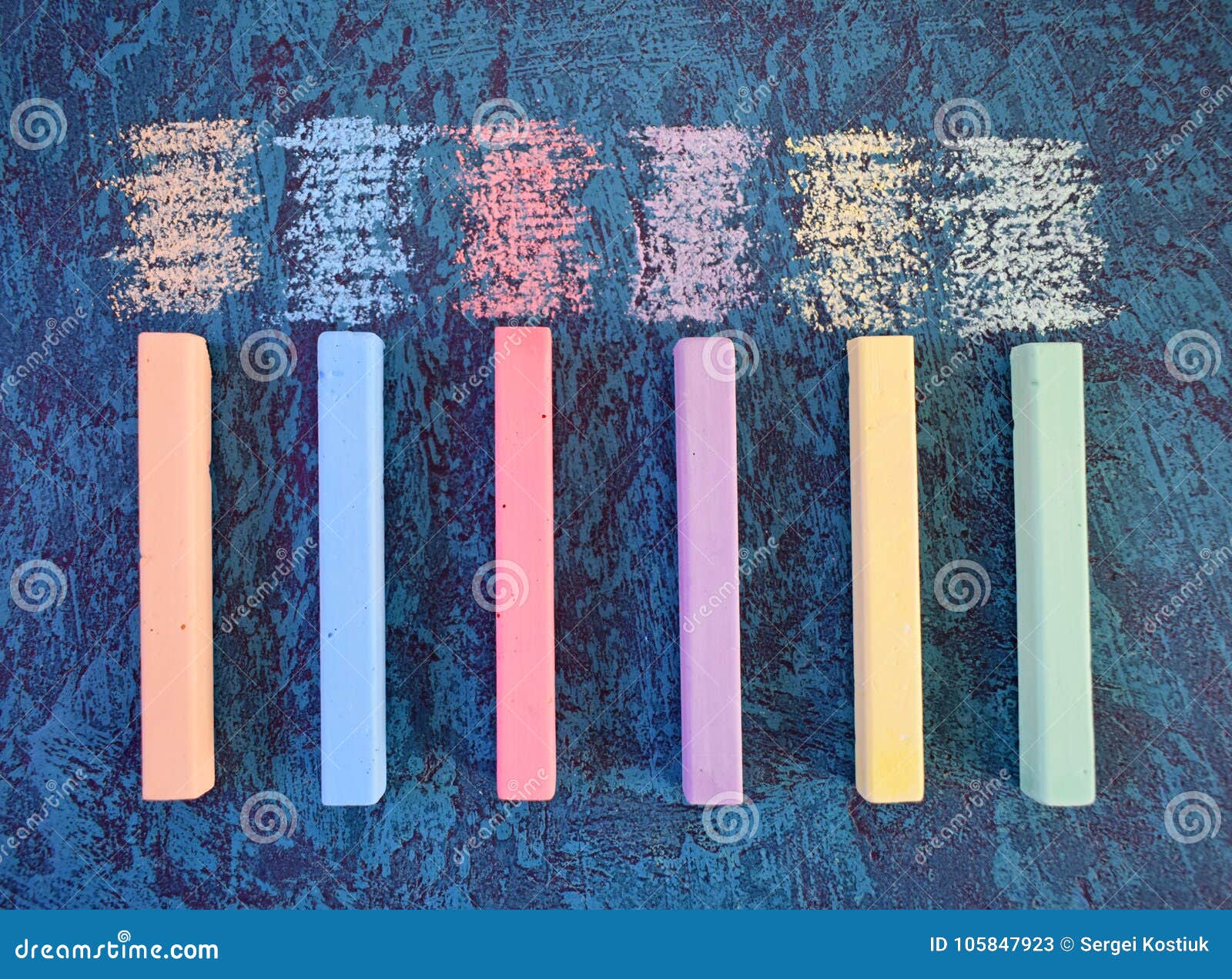 Colored Chalk on a Blue Background Stock Image Image of color, chalk